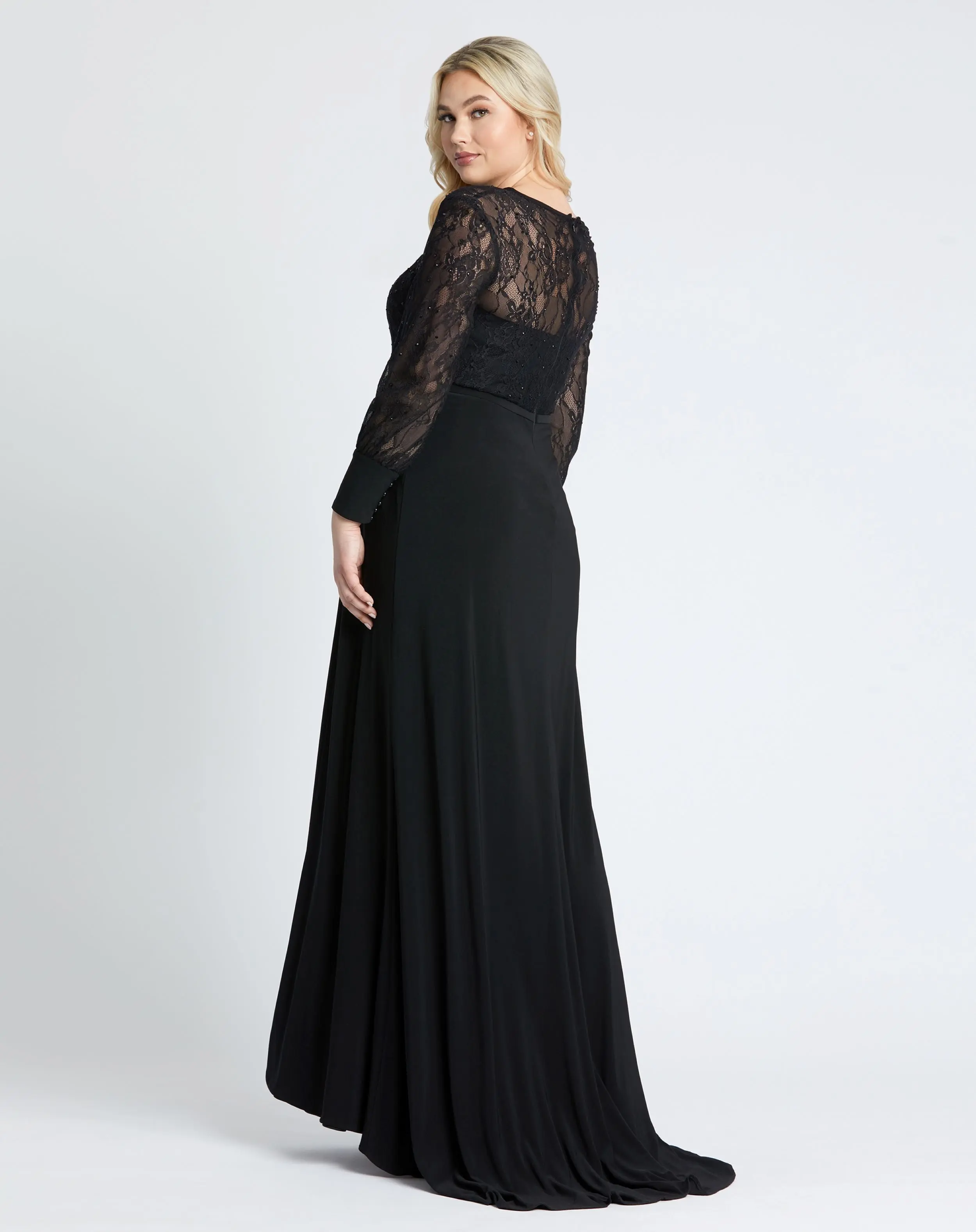 Black Sequin Lace Evening Gown (Plus) - FINAL SALE - Image 3
