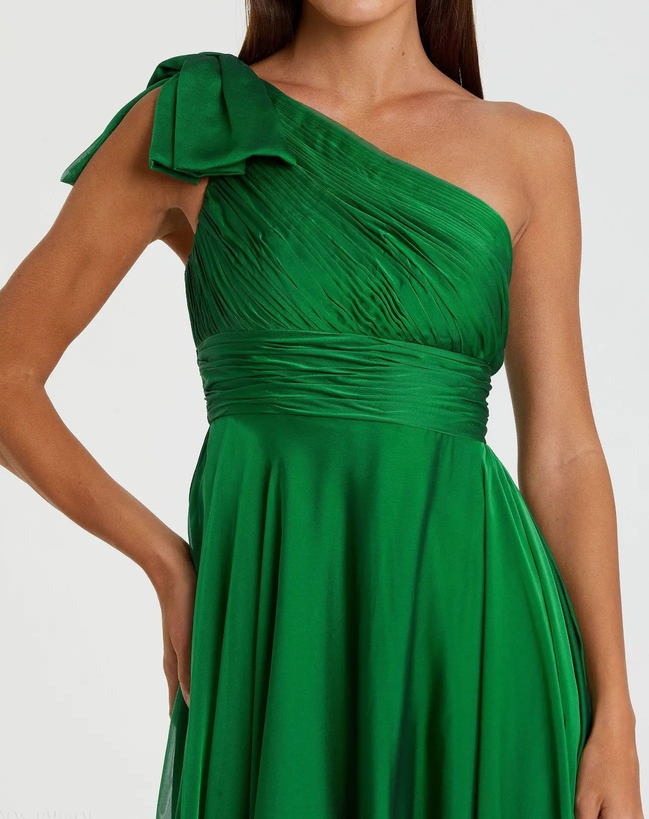 Green Sleeveless One Shoulder Pleated Gown - Image 2