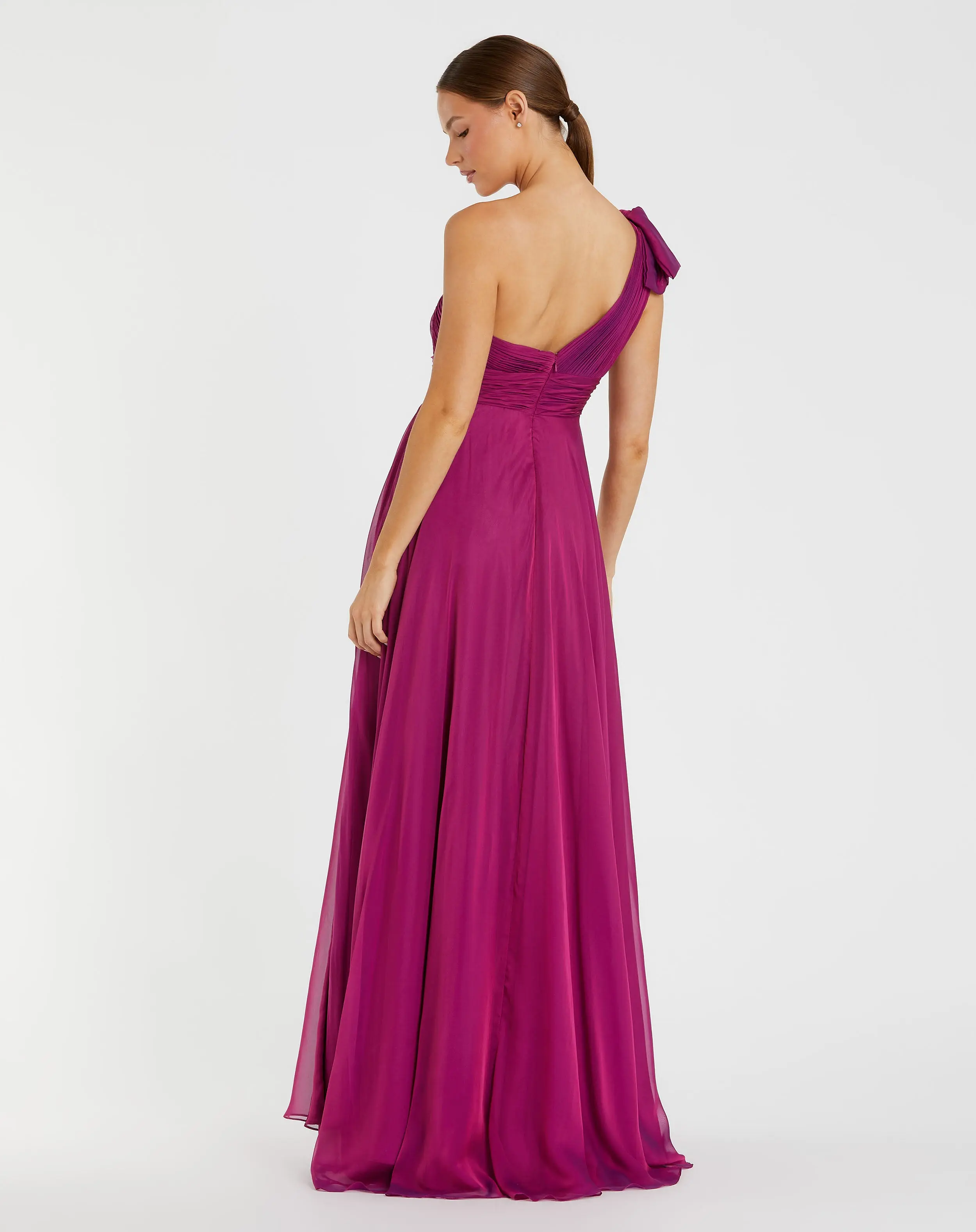 Purple Sleeveless One Shoulder Pleated Gown - Image 3