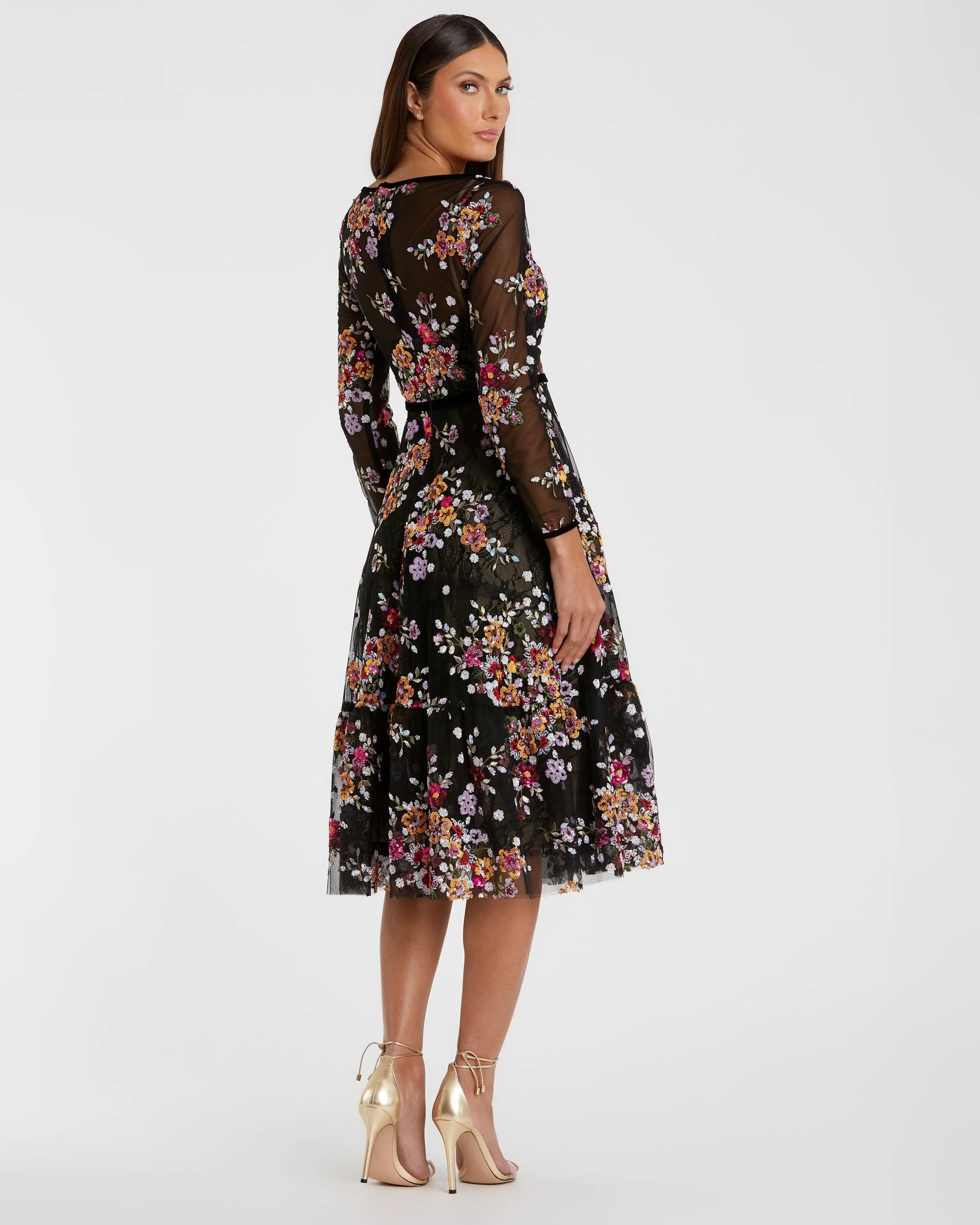 Black Floral Embroidered Tea Length Dress - FINAL SALE - Image 3