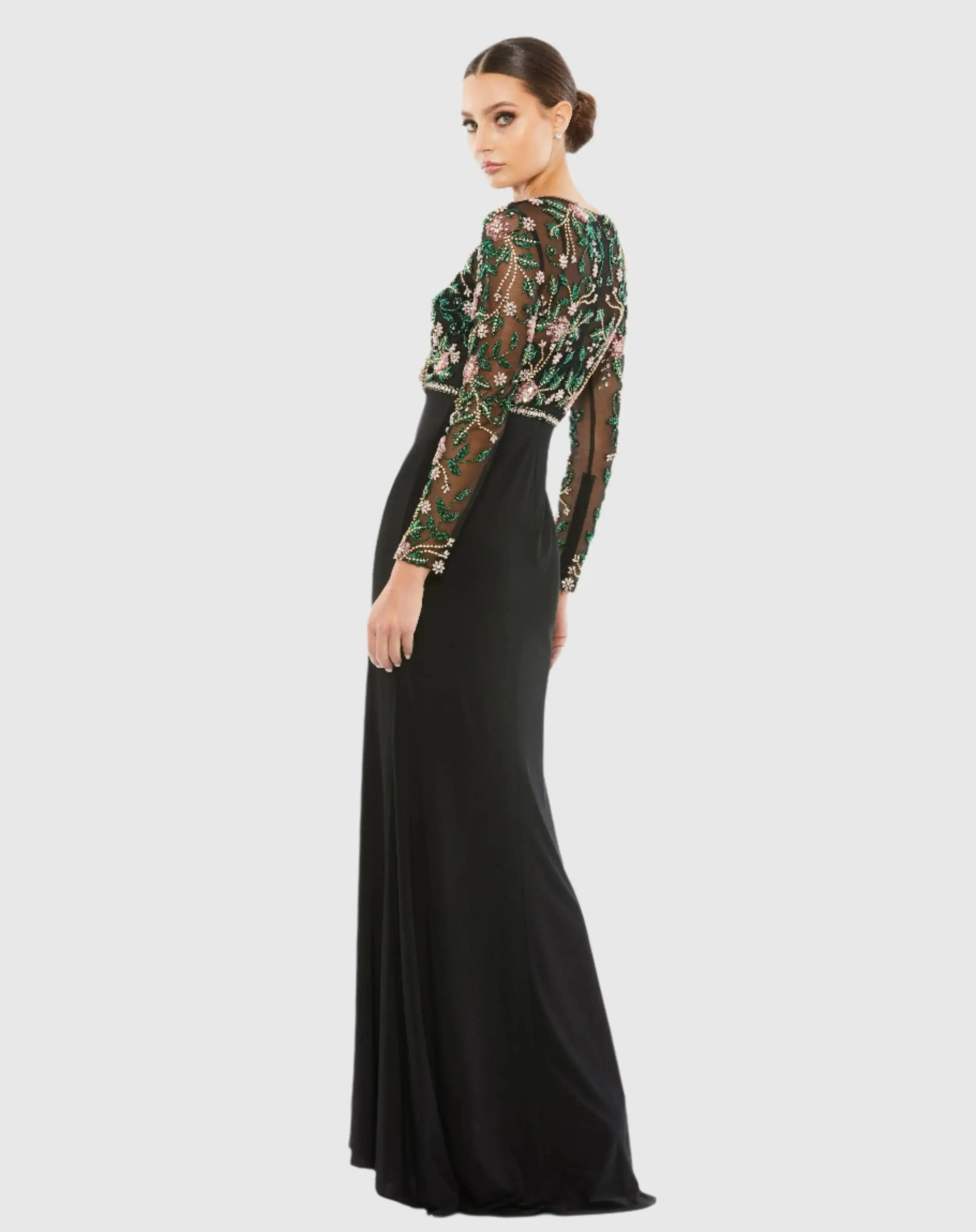 Black Beaded Illusion High Neck Trumpet Gown - Image 3