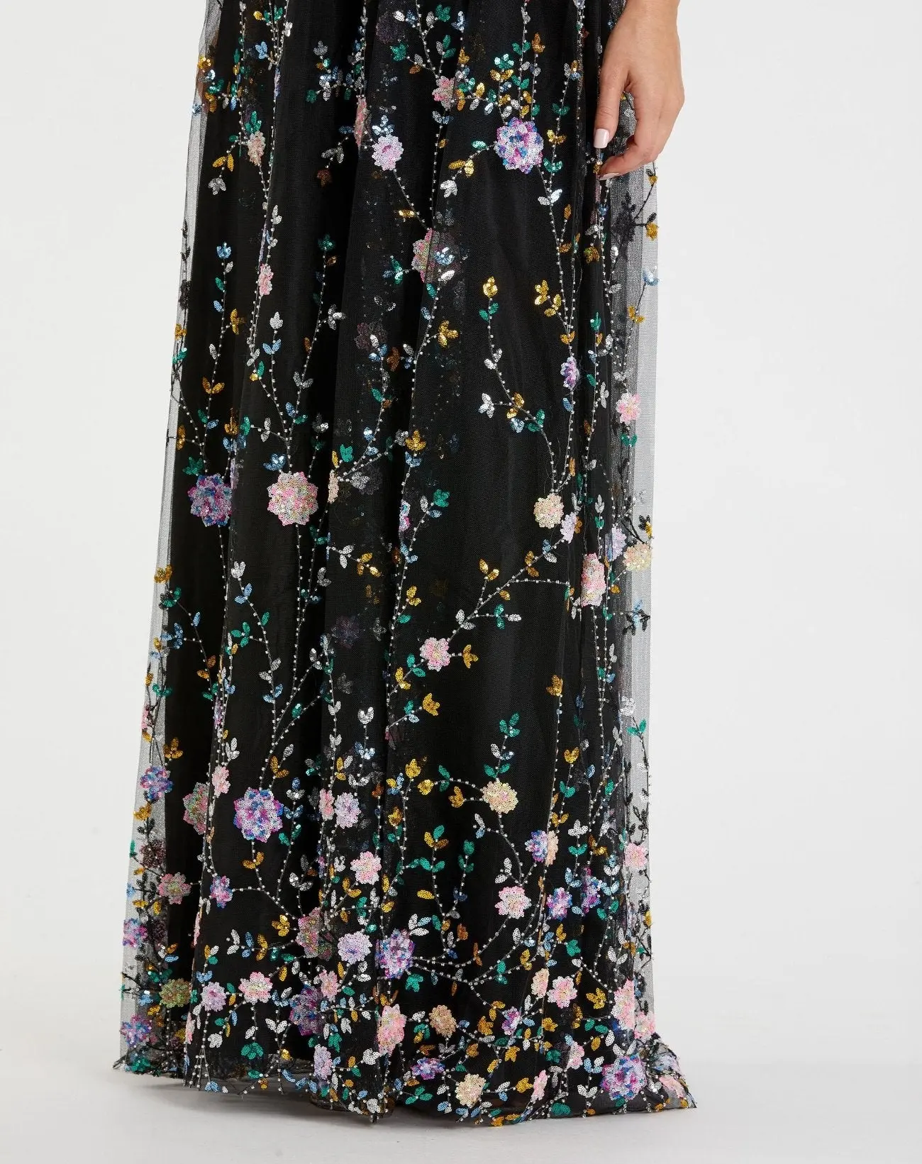 Black Embroidered Butterfly Sleeve Empire Waist Dress - Image 2
