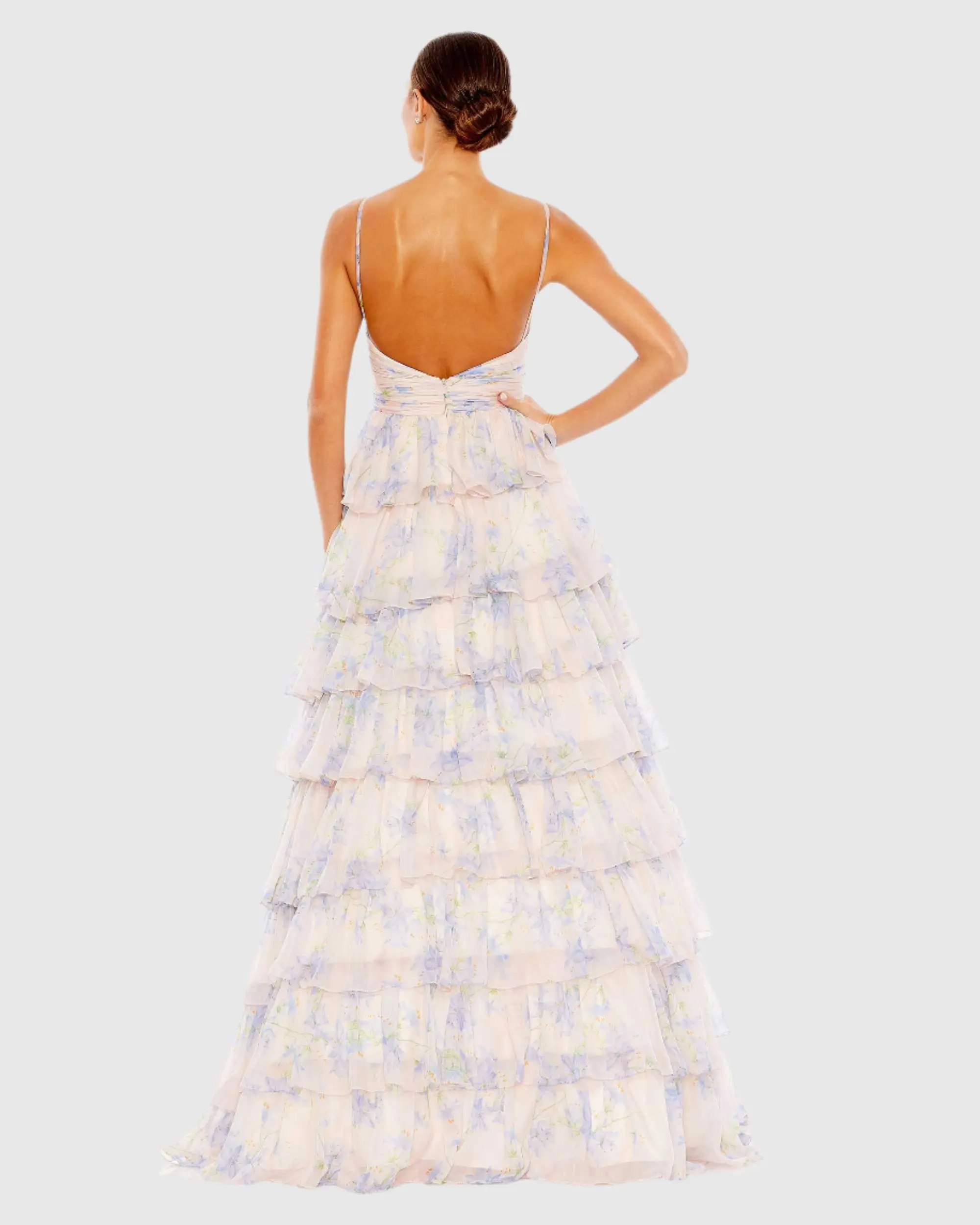 Purple Floral Cut Out Ruffle Layered Gown - Image 3