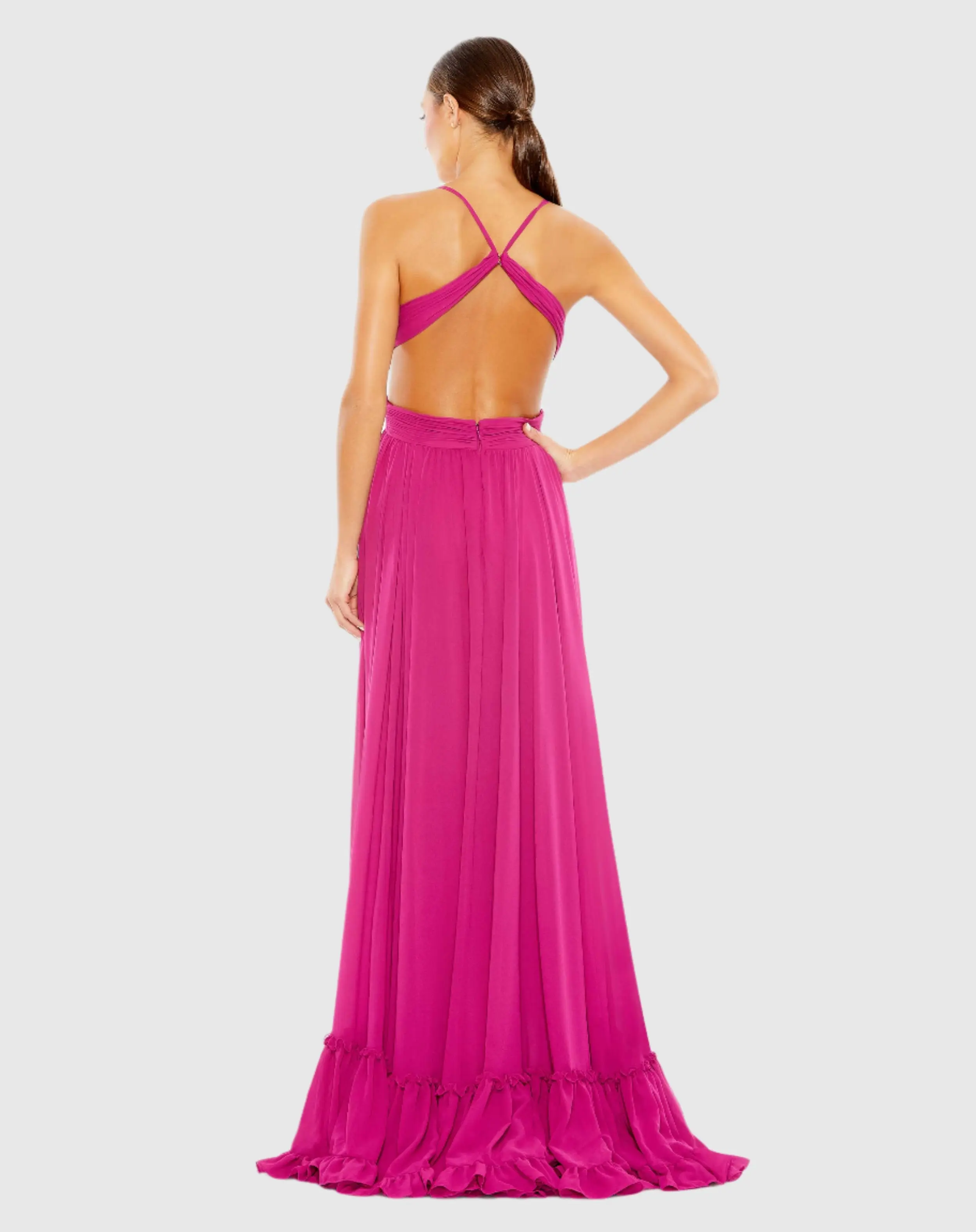 Pink Pleated High-Low A-Line Gown with Ruffles - FINAL SALE - Image 3