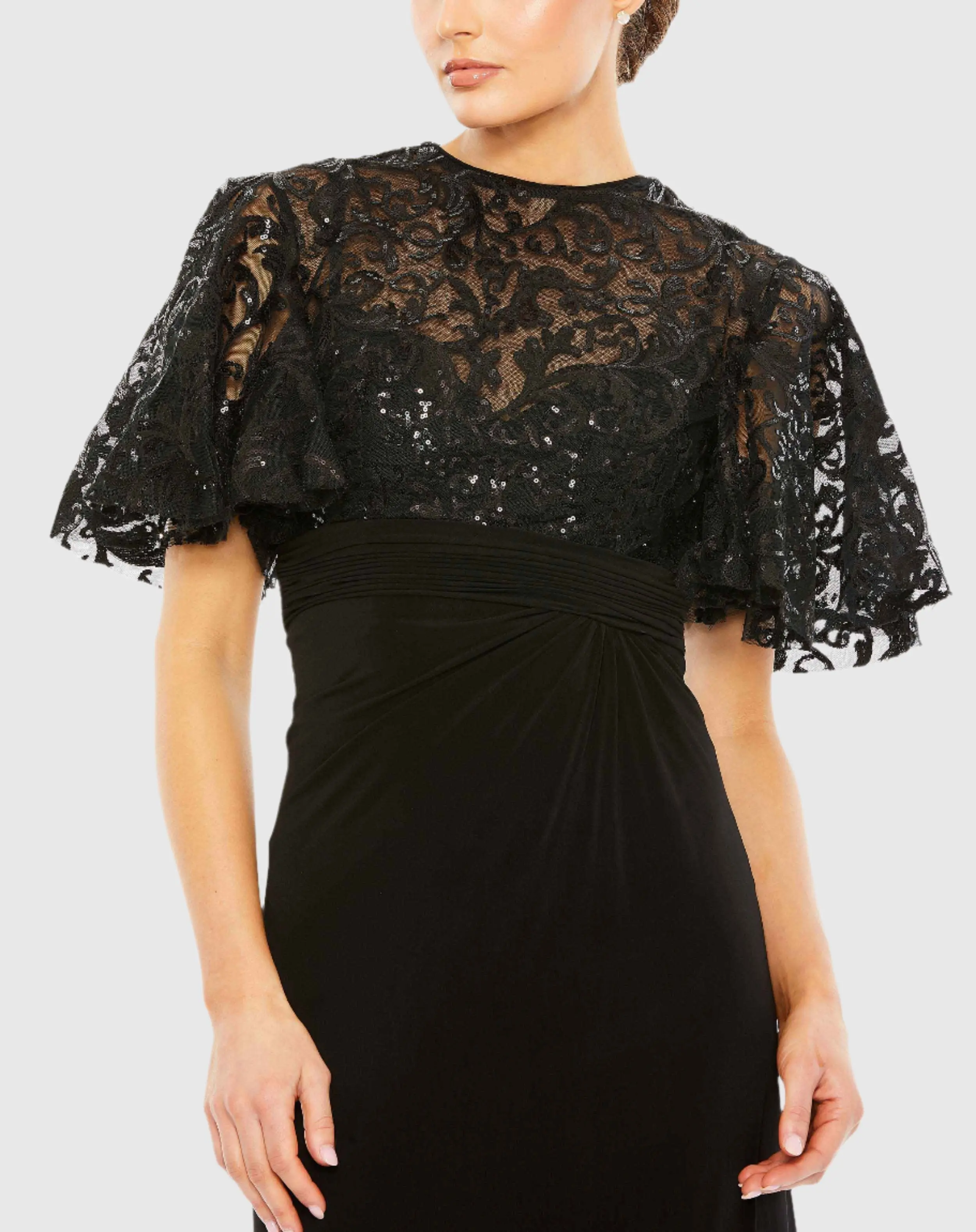 Black Embellished Butterfly Sleeve Gown - Image 2