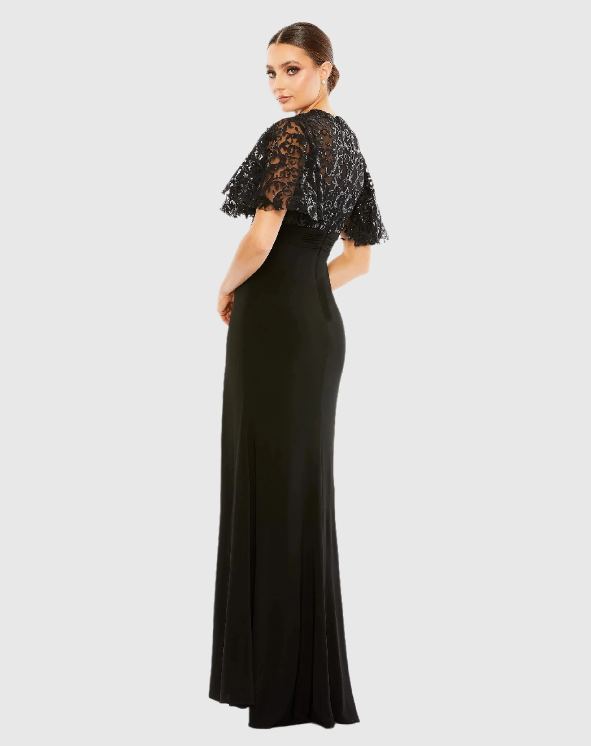 Black Embellished Butterfly Sleeve Gown - Image 3
