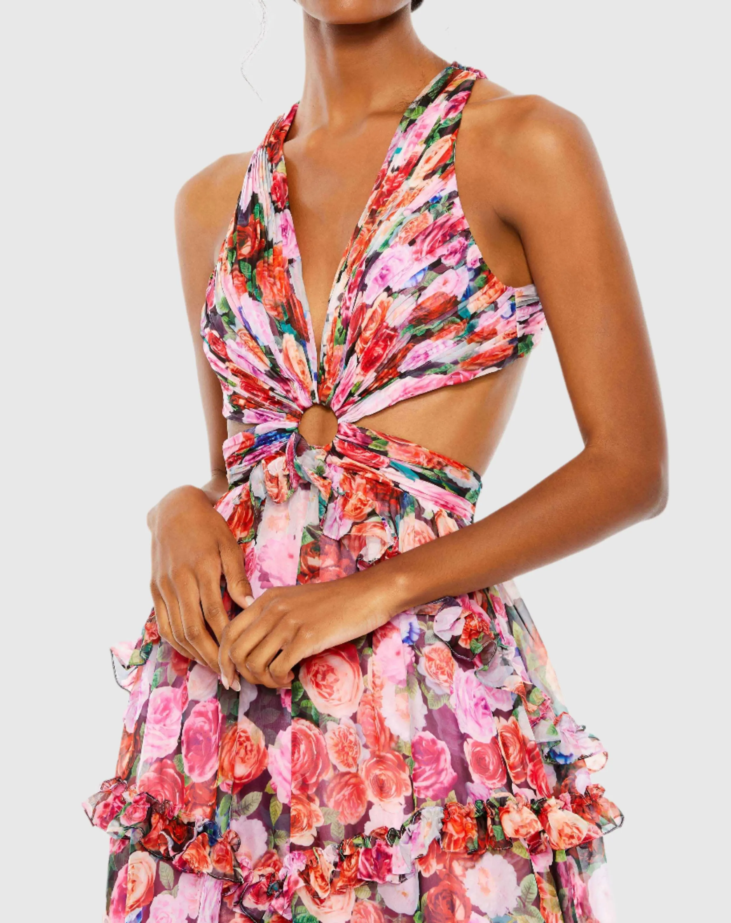 Multicolor Ruffled Cut Out Sleeveless Gown - Image 2