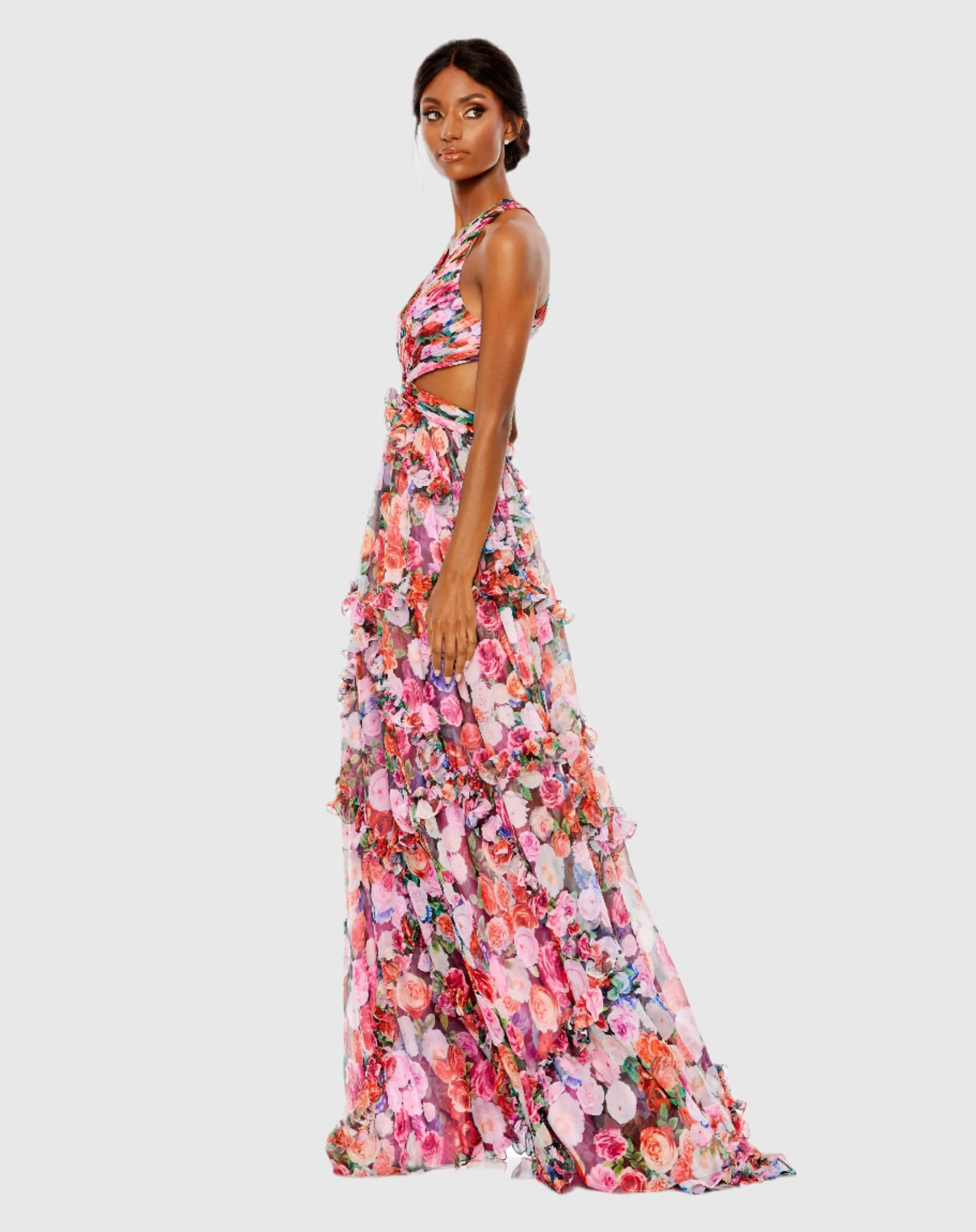 Multicolor Ruffled Cut Out Sleeveless Gown - Image 3