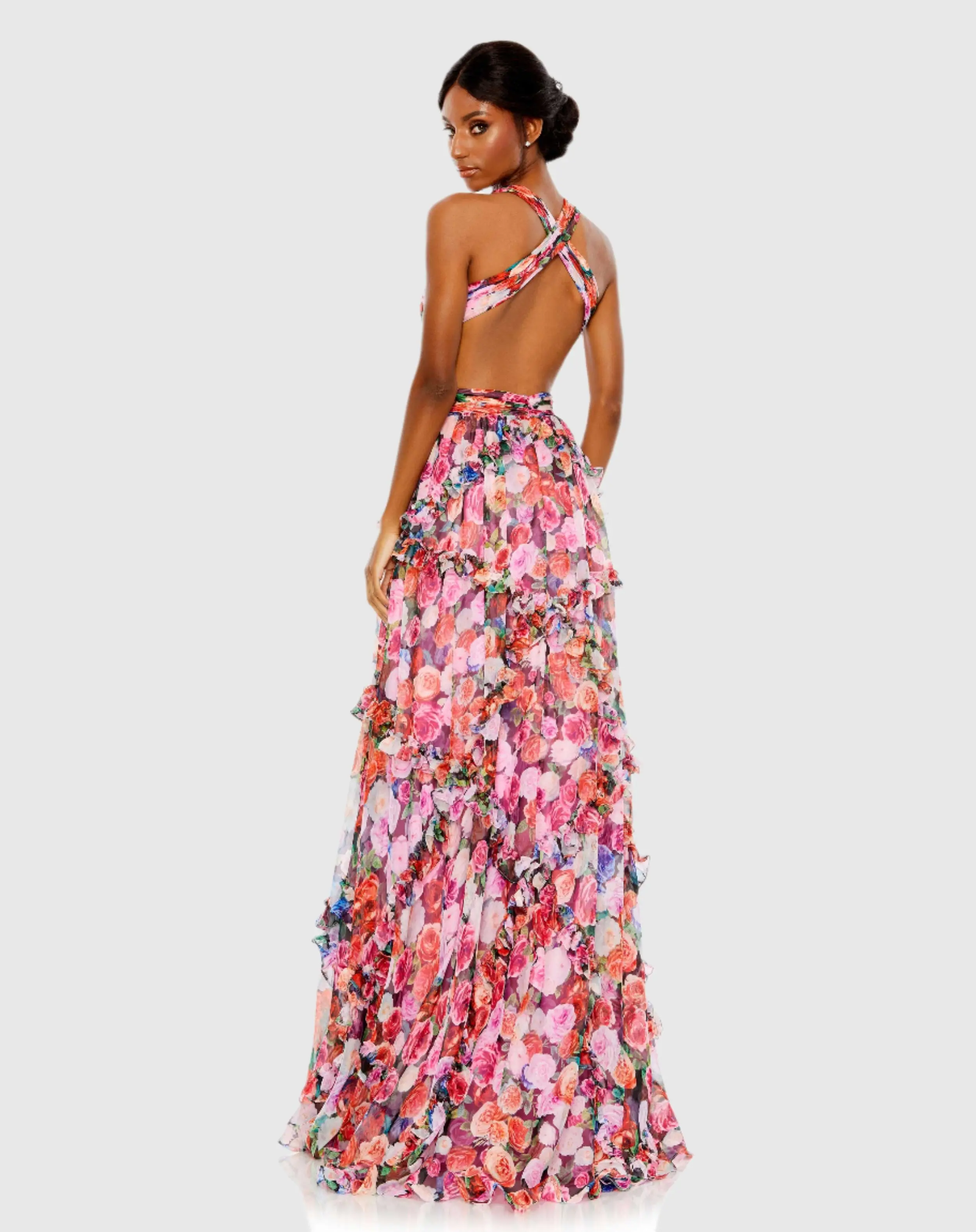Multicolor Ruffled Cut Out Sleeveless Gown - Image 4