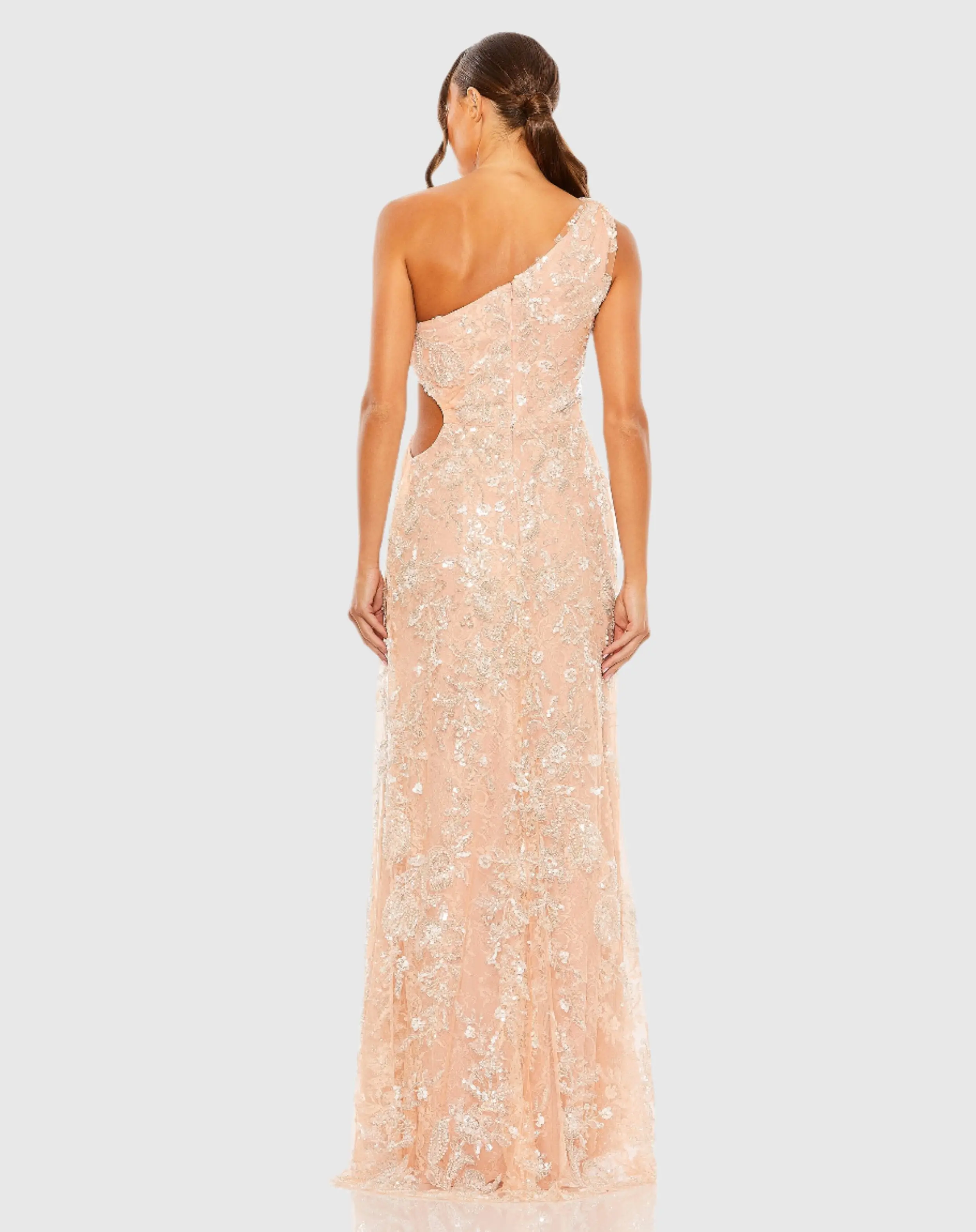 Pink One Shoulder Side Cut Embellished Gown - Image 3