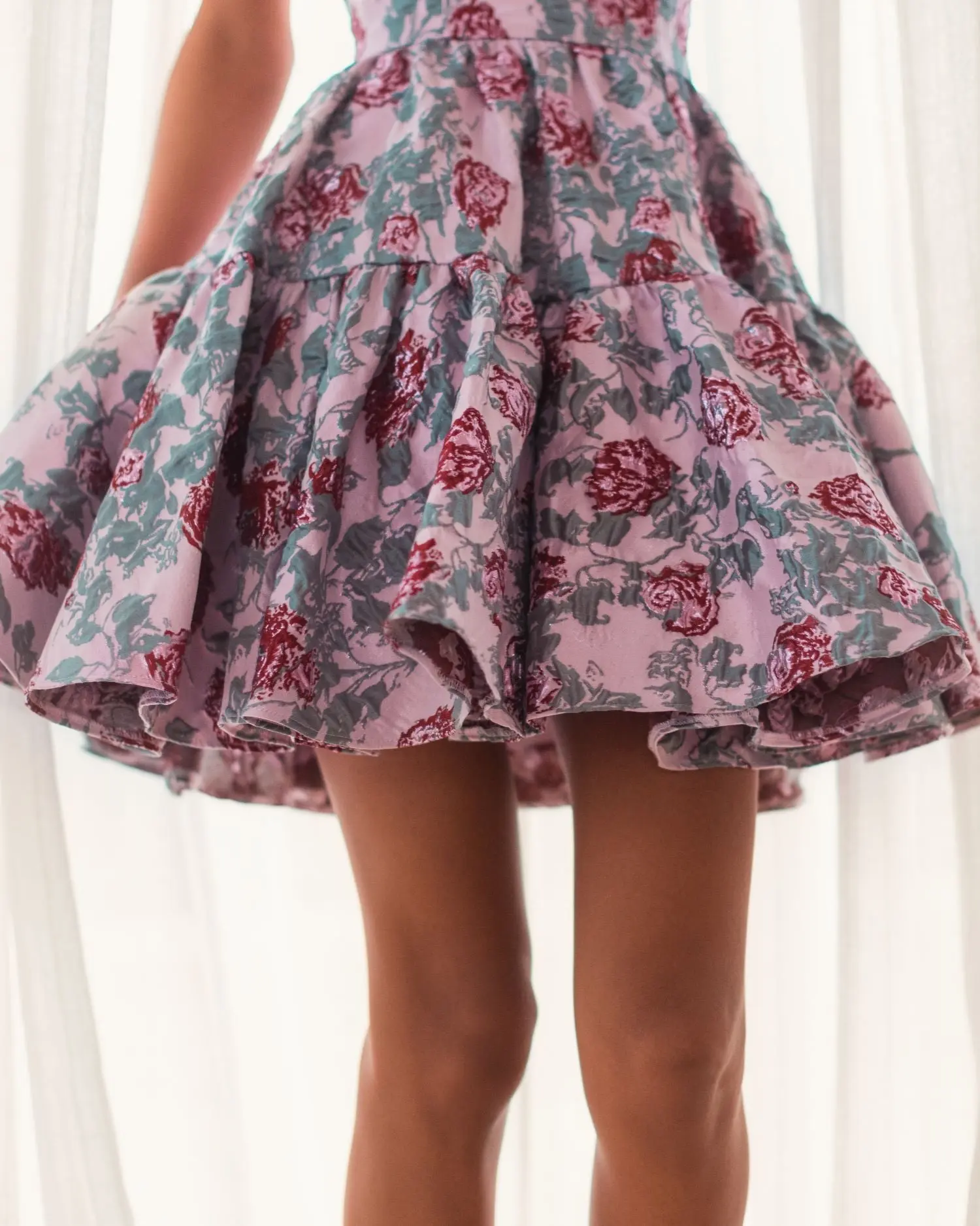 Pink Strapless Brocade Mini Dress - Image 7