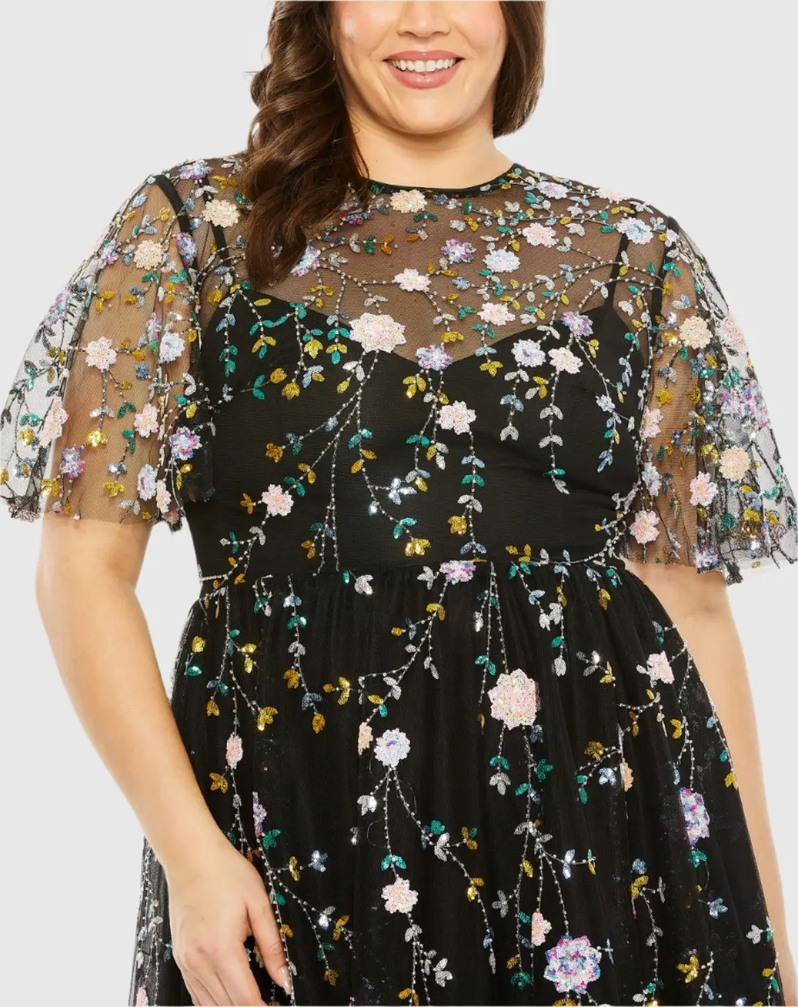 Black Floral Embroidered A-Line Midi Dress (Plus) - Image 2