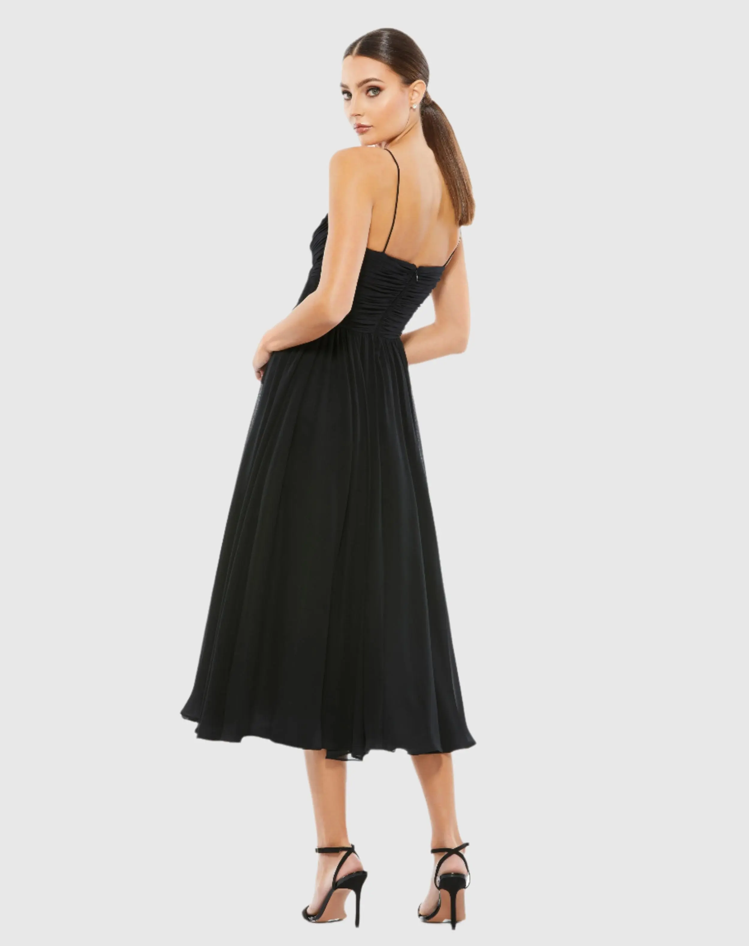 Black Faux Wrap Sleeveless Flowy Midi Dress - Image 3