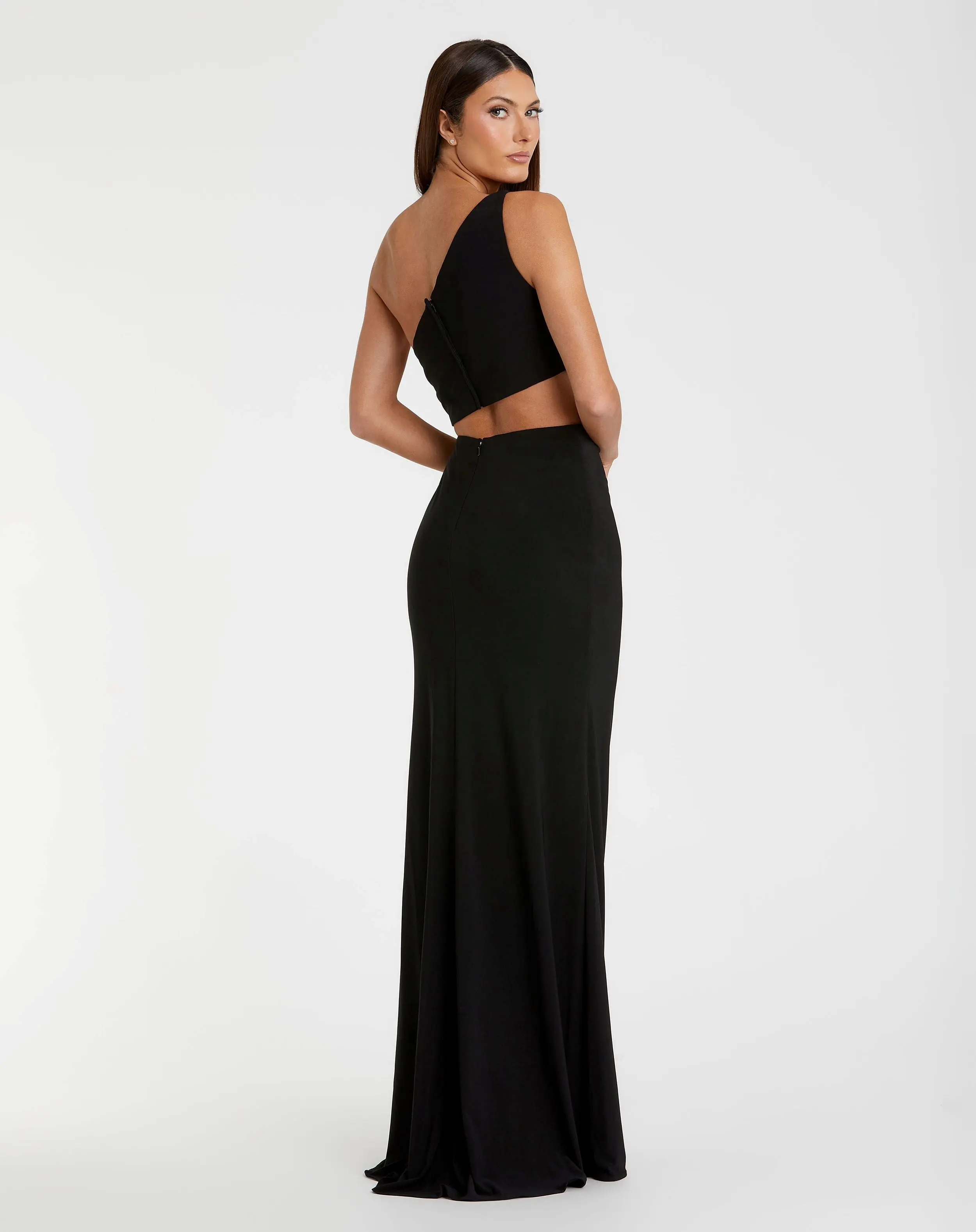 Black One Shoulder Ruched Cut Out Jersey Gown - FINAL SALE - Image 3