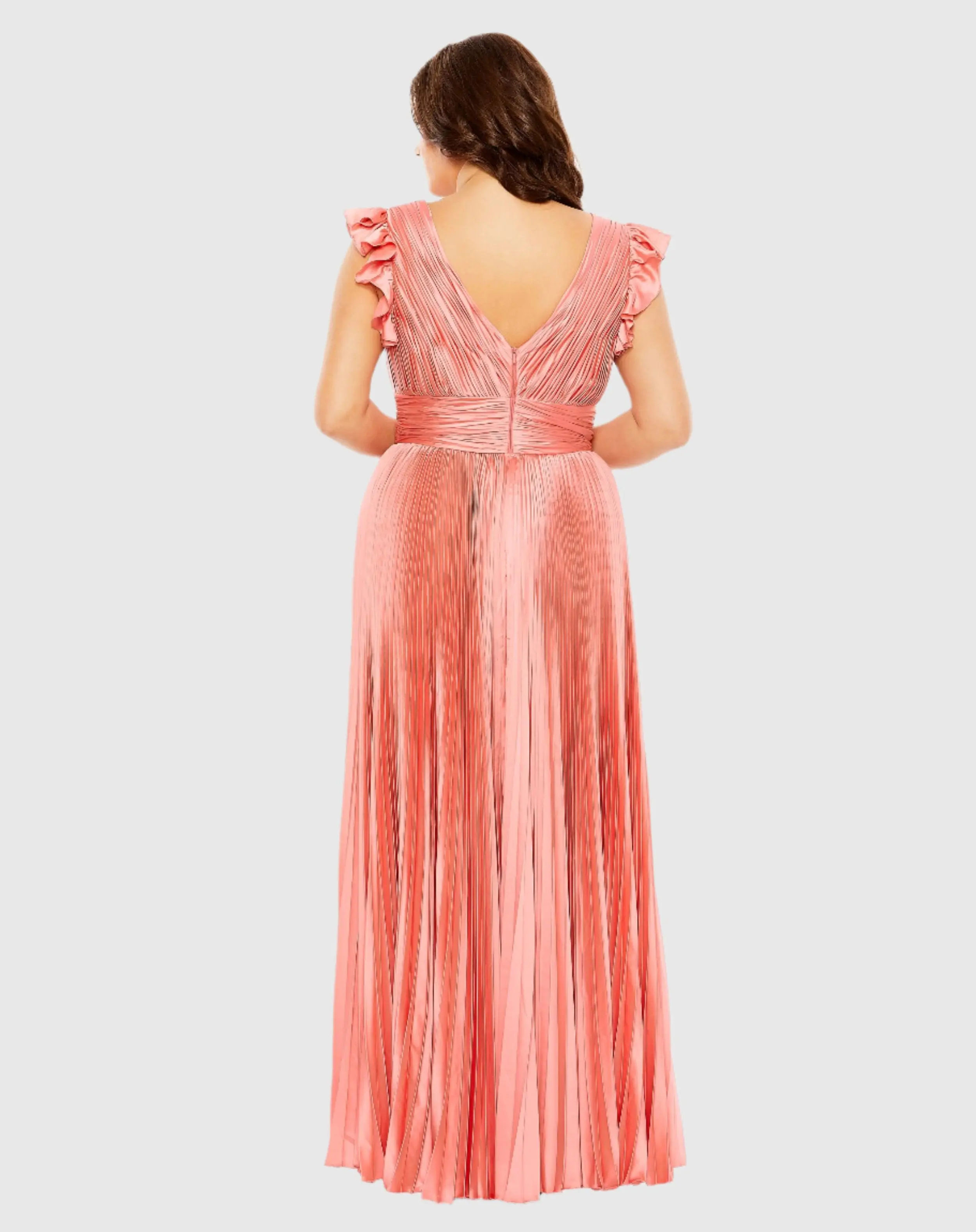 Pink Flutter Sleeve Pleated V-Neck Gown (Plus) - Image 3