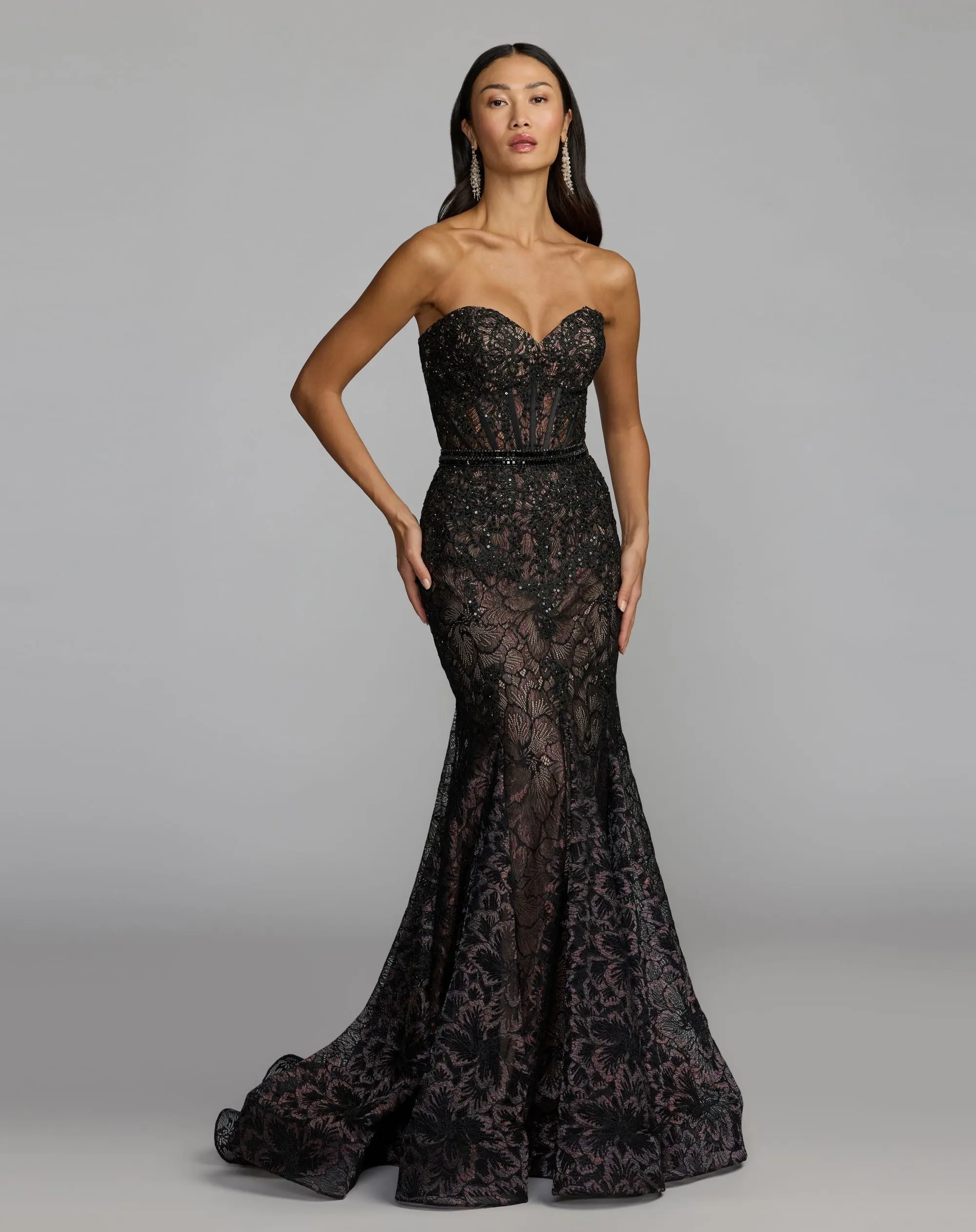 Black Embellished Lace Strapless Trumpet Gown - Image 4