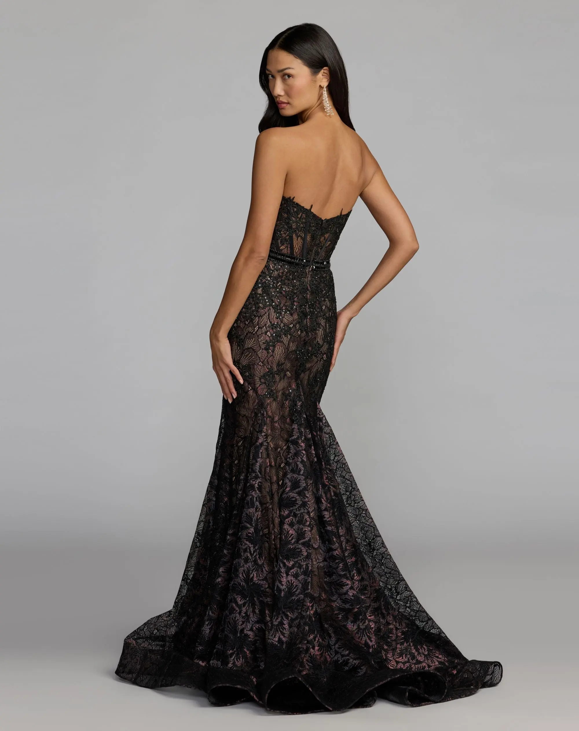 Black Embellished Lace Strapless Trumpet Gown - Image 7