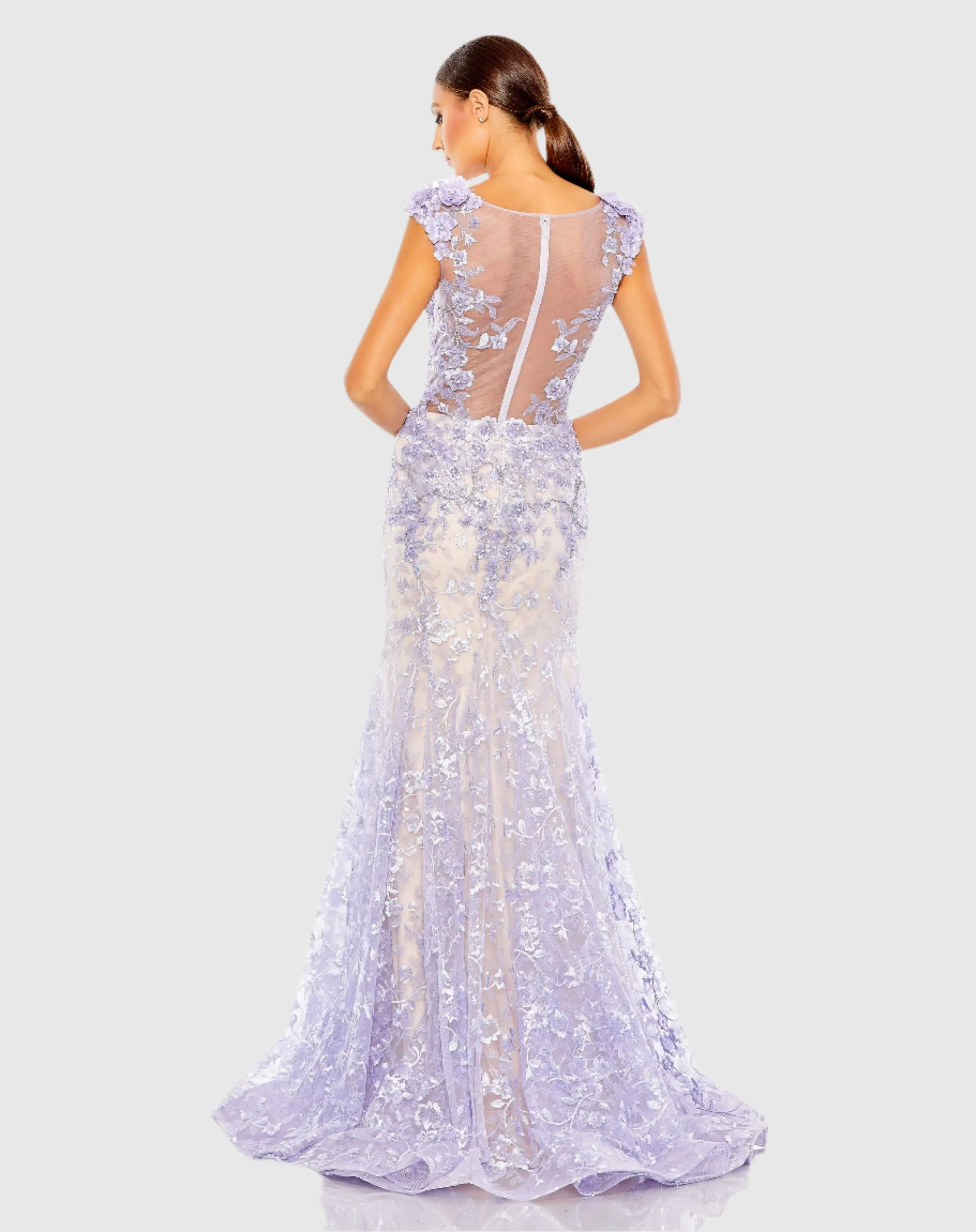 Purple Embellished Cap Sleeve Illusion Neck Trumpet Gown - FINAL SALE - Image 3