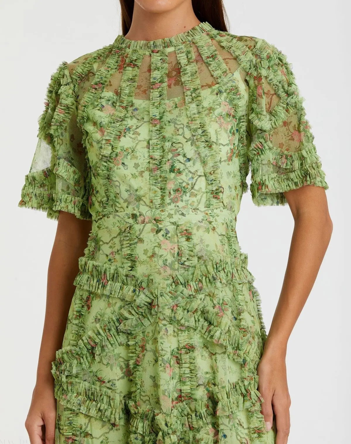 Green Floral Midi Dress with Ruffle Detailing - Image 2