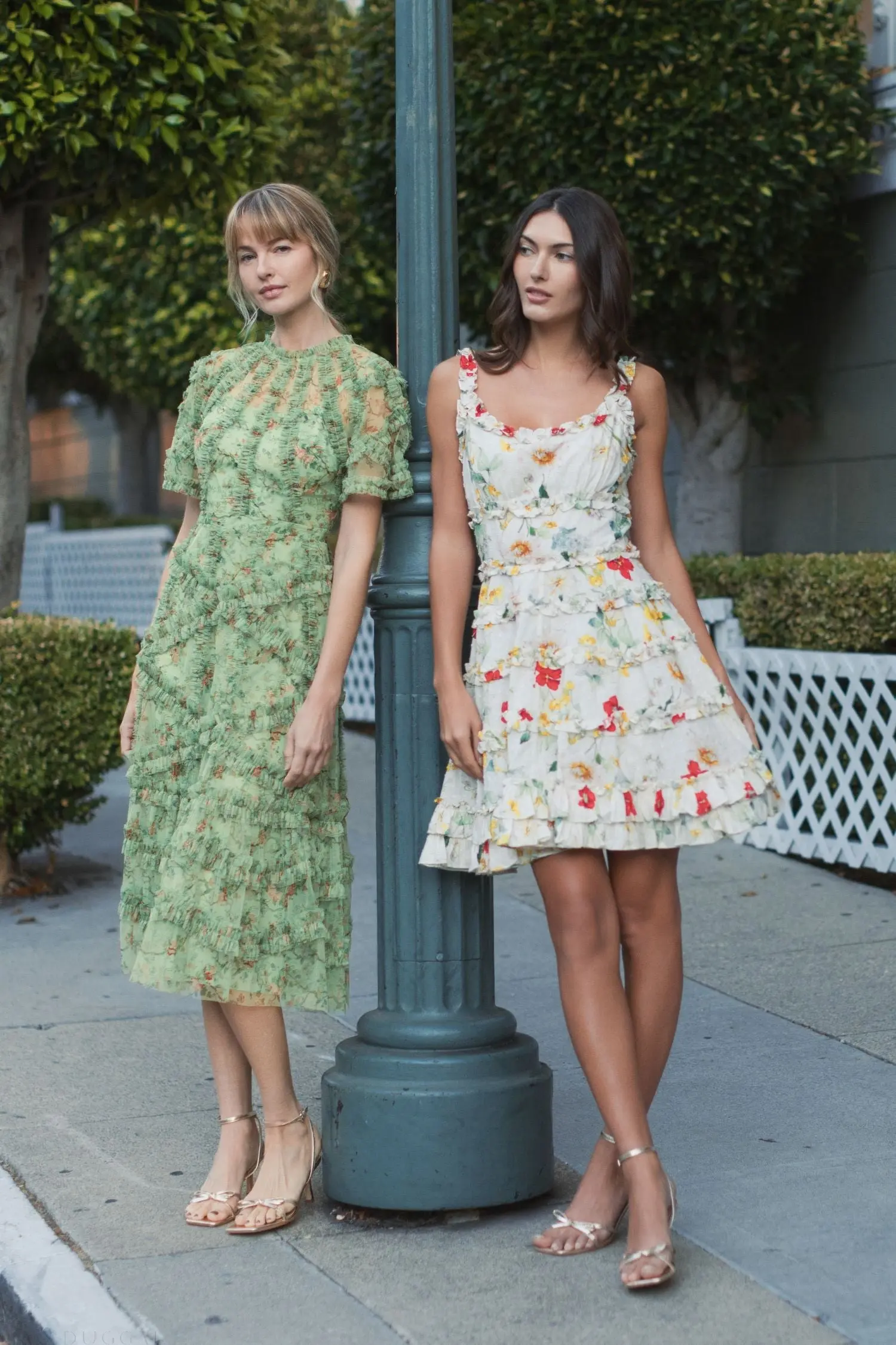 Green Floral Midi Dress with Ruffle Detailing - Image 4