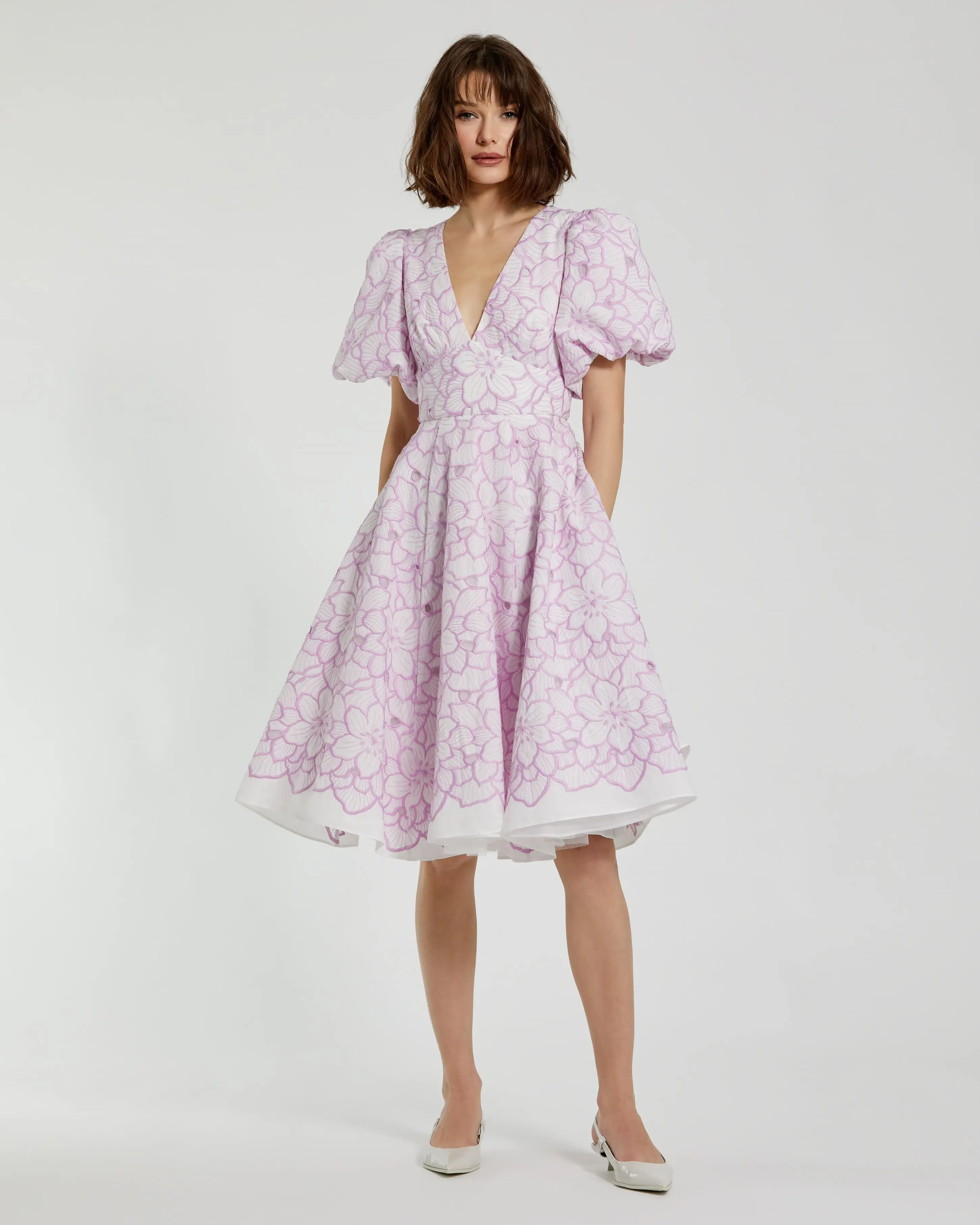 Multicolor Embroidered Floral Puff Sleeve Midi Dress - FINAL SALE