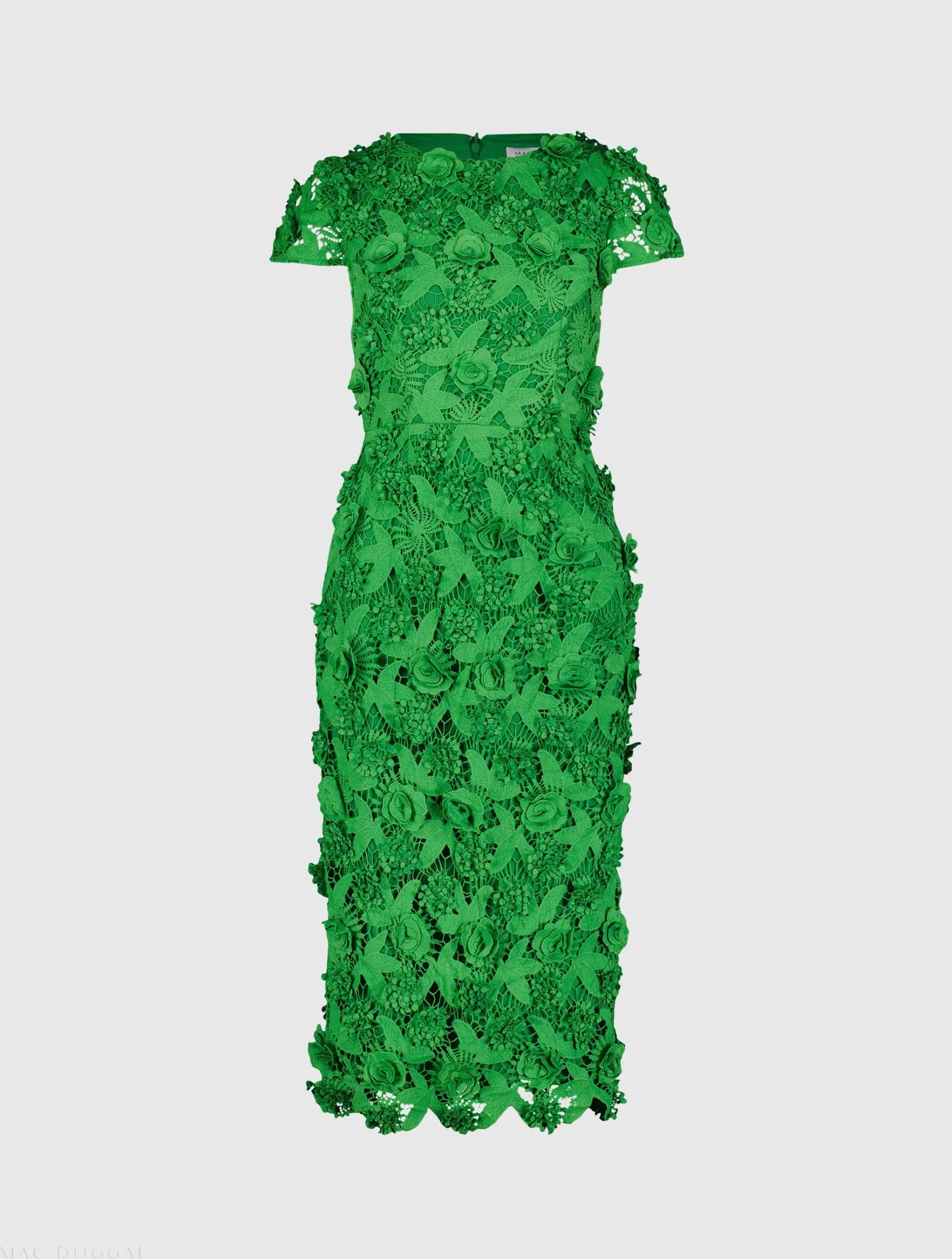Green Floral Lace Fitted Short Sleeve Midi Dress - Image 2