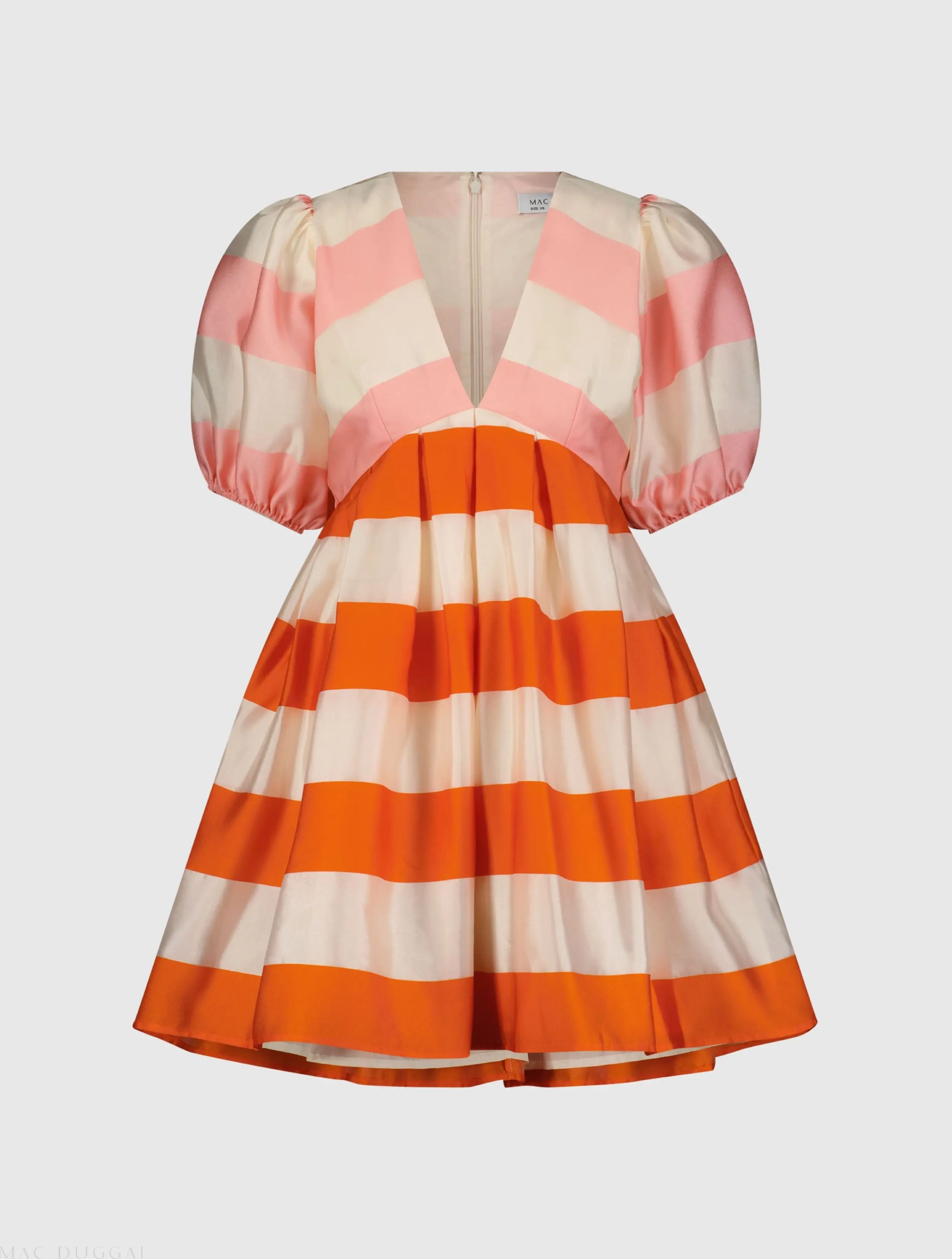 Multicolor Organza Striped Balloon Sleeve Mini Dress - Image 2