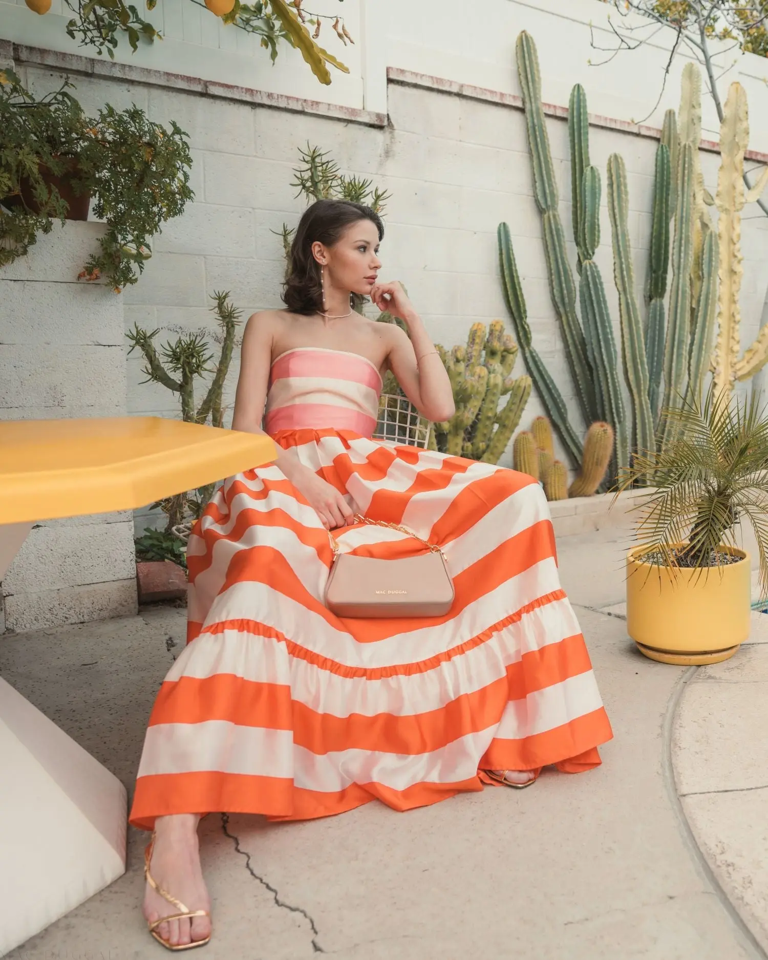 Multicolor Striped Organza Strapless Ruffle Maxi Dress - Image 8