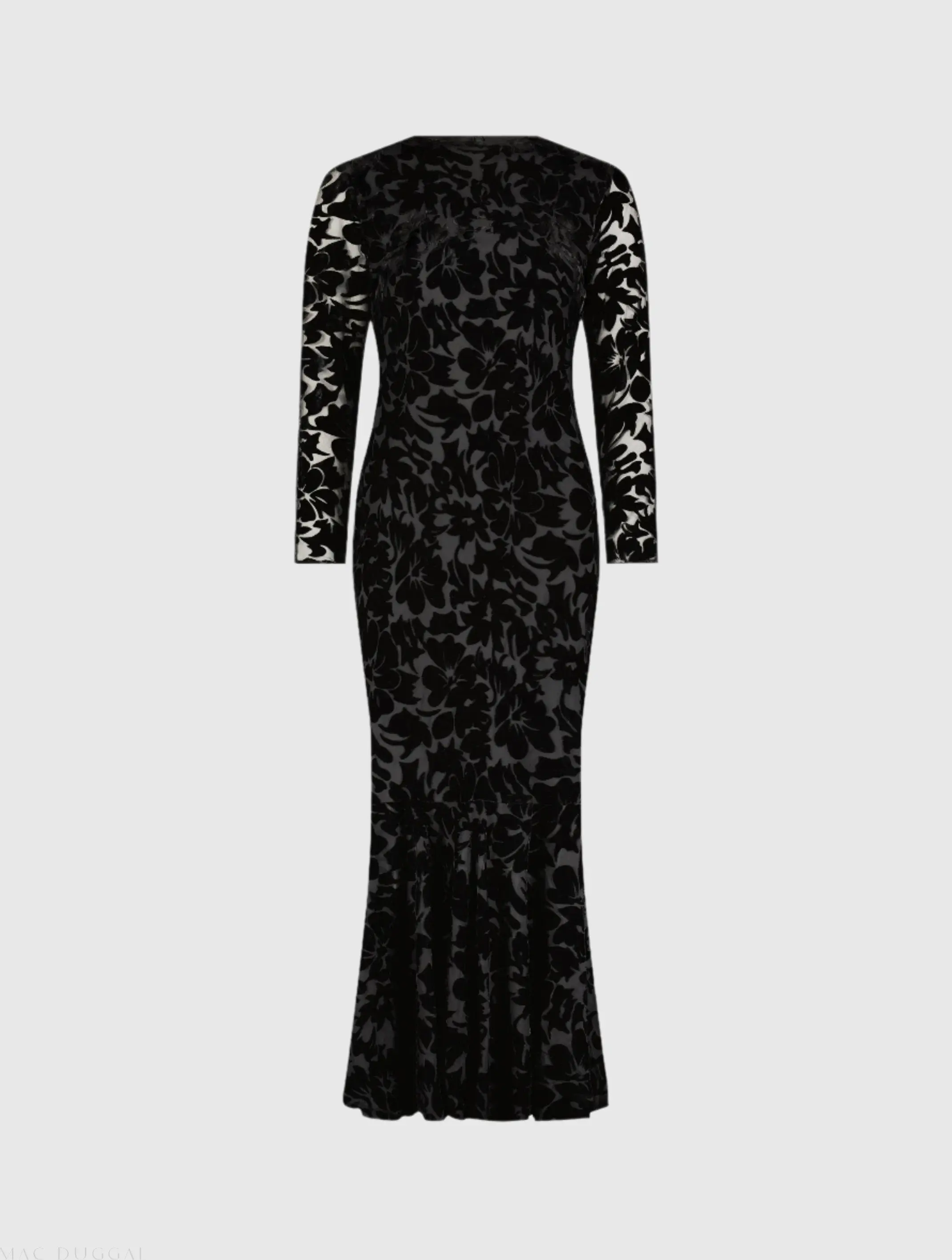 Black Burnout Velvet Long Sleeve Midi Dress - Image 2