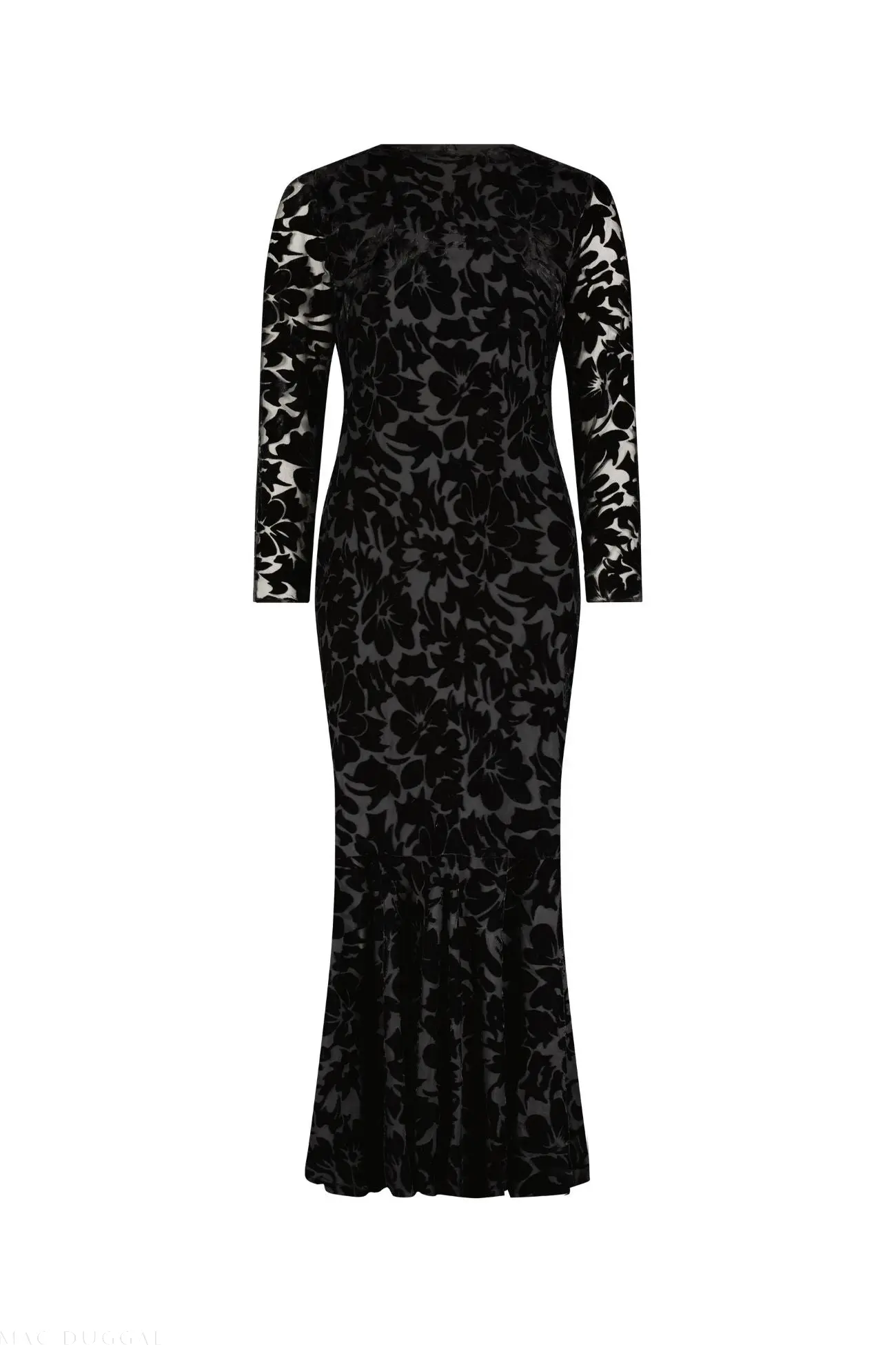 Black Burnout Velvet Long Sleeve Midi Dress - Image 6