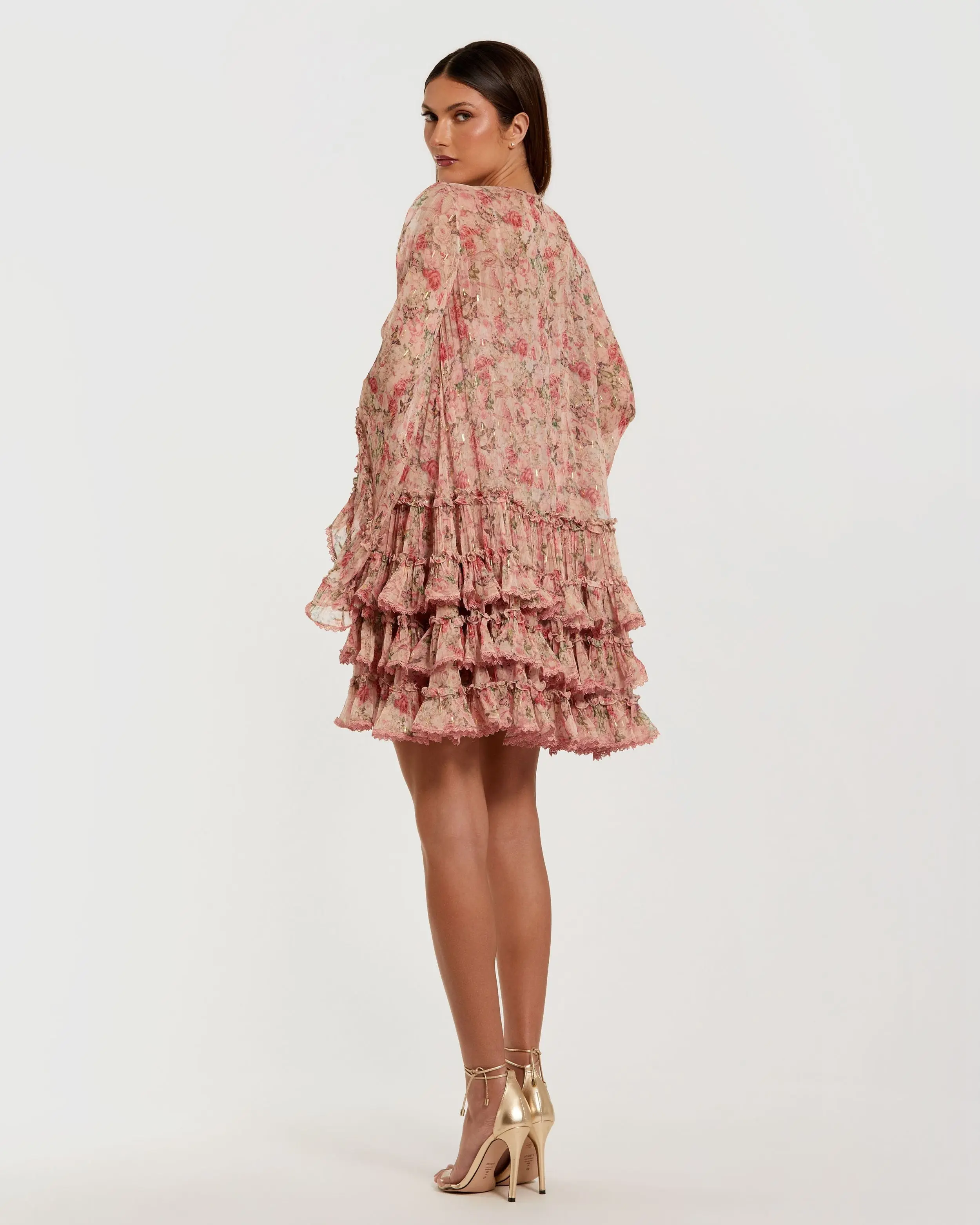 Pink Floral Long Sleeve Ruffle Mini Dress - Image 3