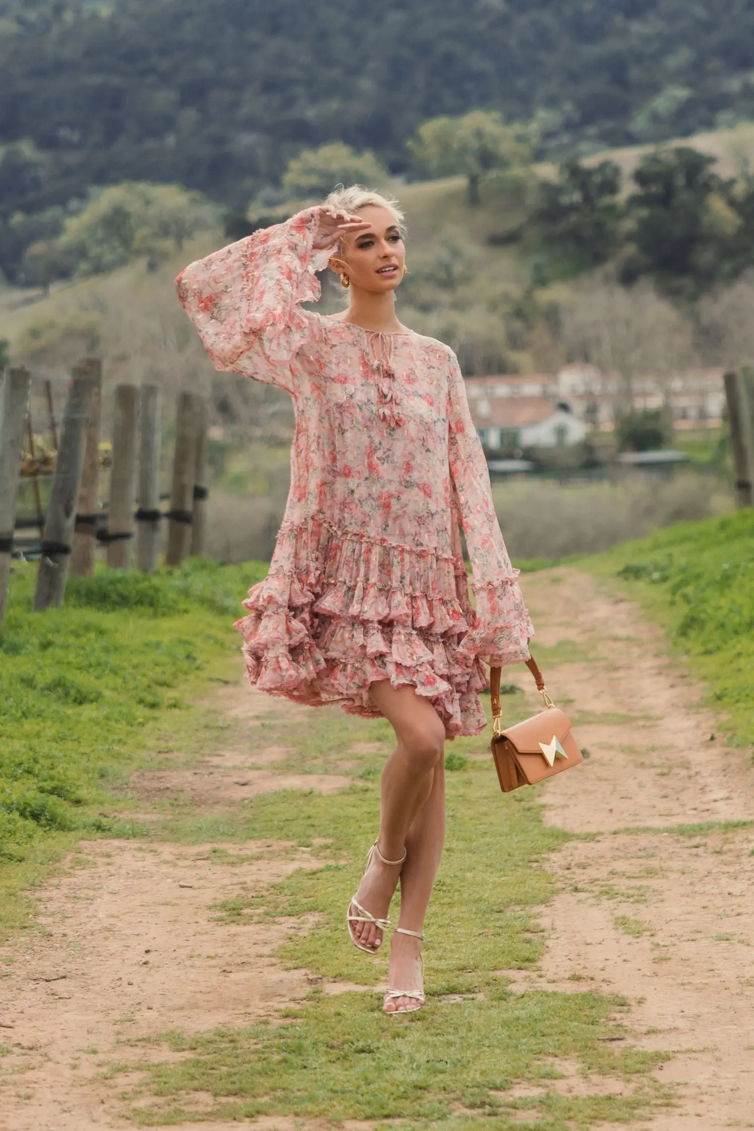 Pink Floral Long Sleeve Ruffle Mini Dress - Image 4