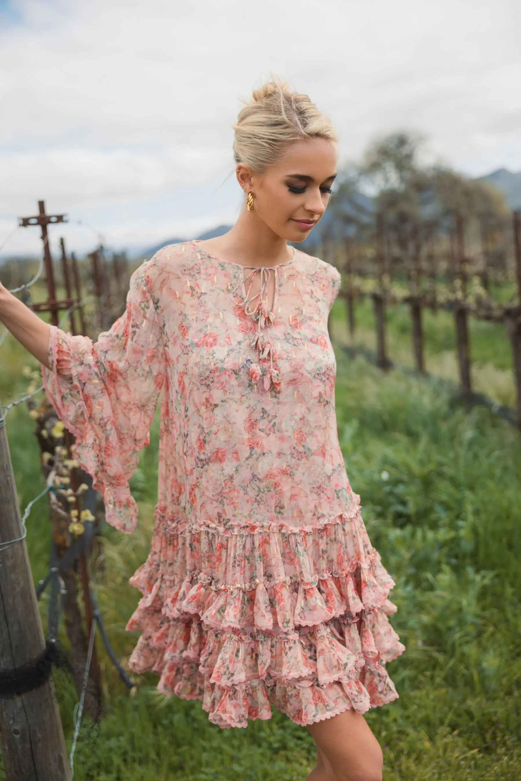 Pink Floral Long Sleeve Ruffle Mini Dress - Image 5