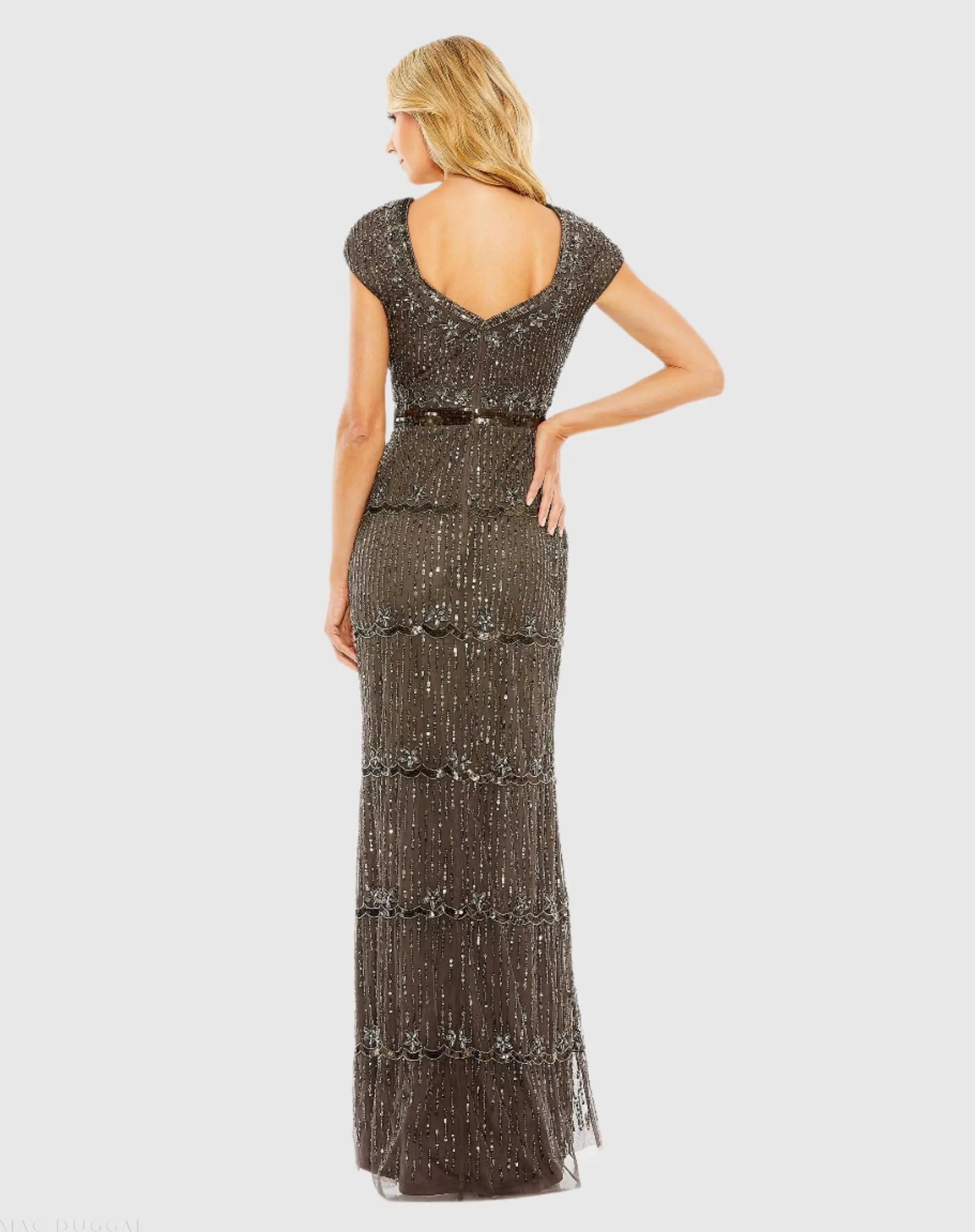 Brown Sequin Cap Sleeve Sweetheart Column Gown - Image 3
