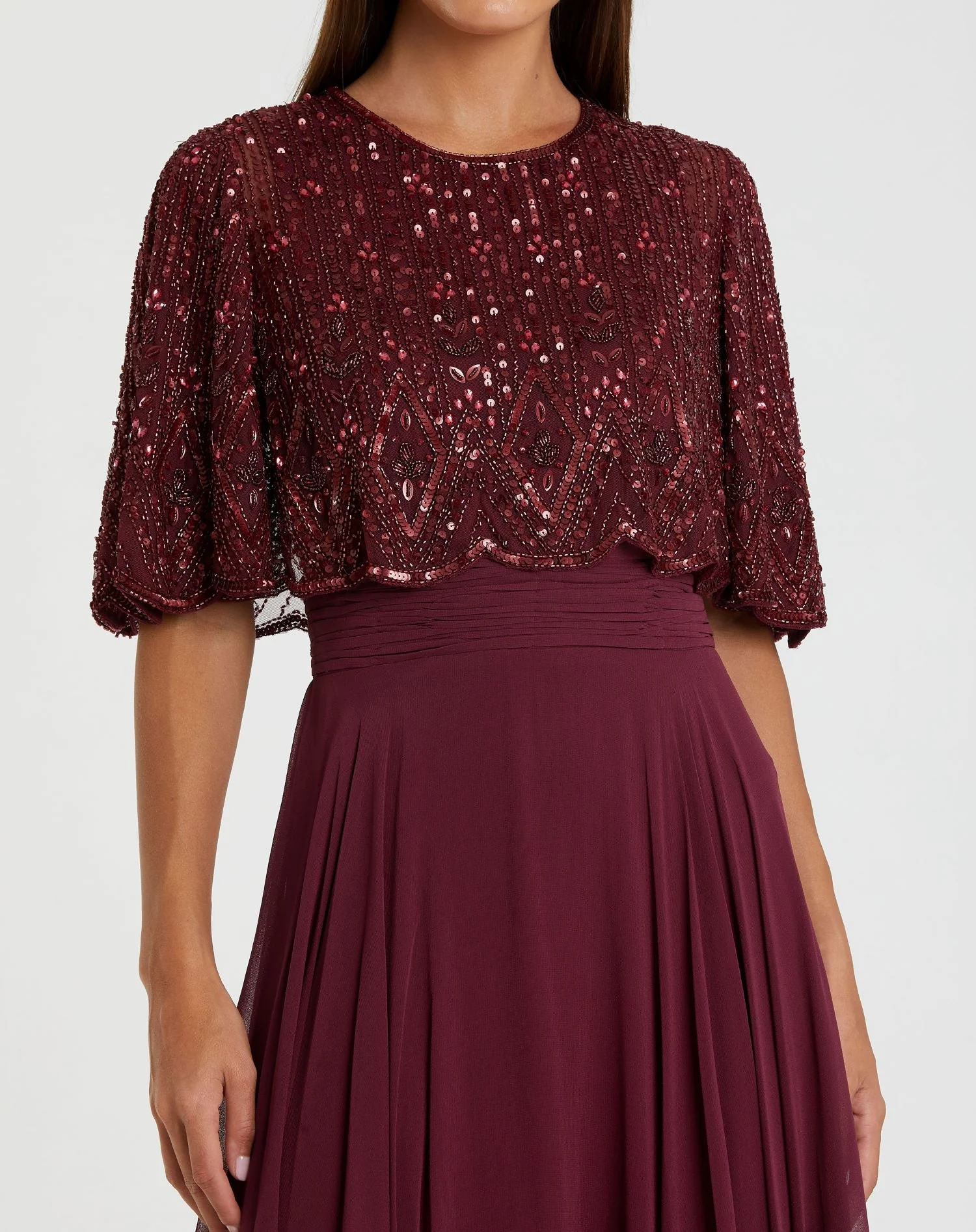 Red Beaded Overlay A-Line Gown - Image 2
