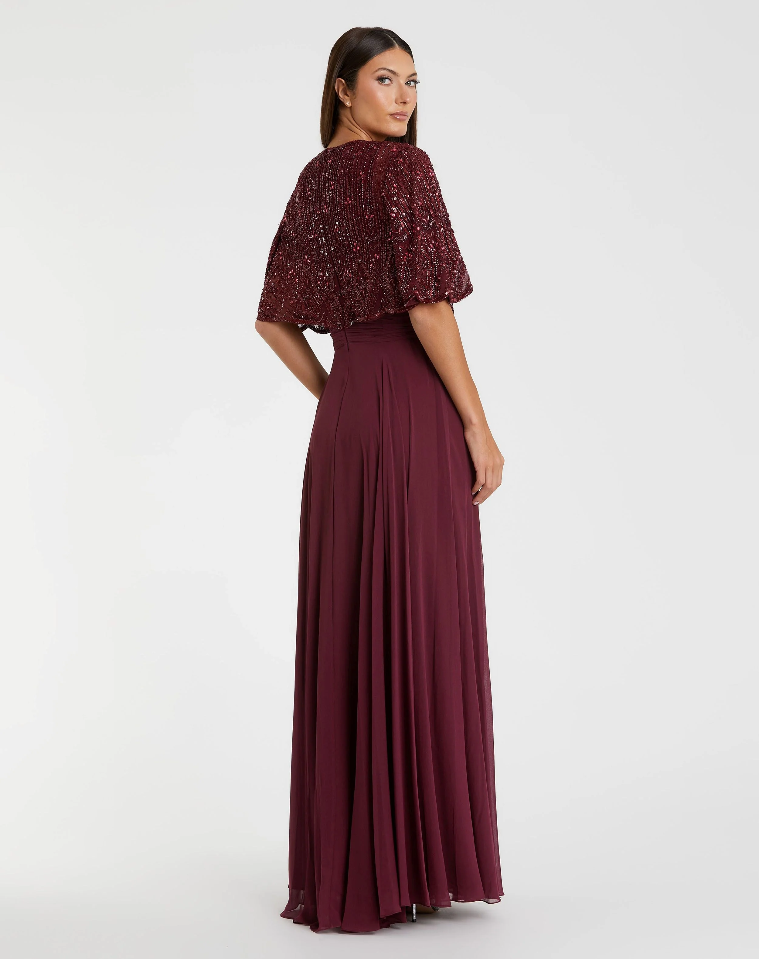 Red Beaded Overlay A-Line Gown - Image 3
