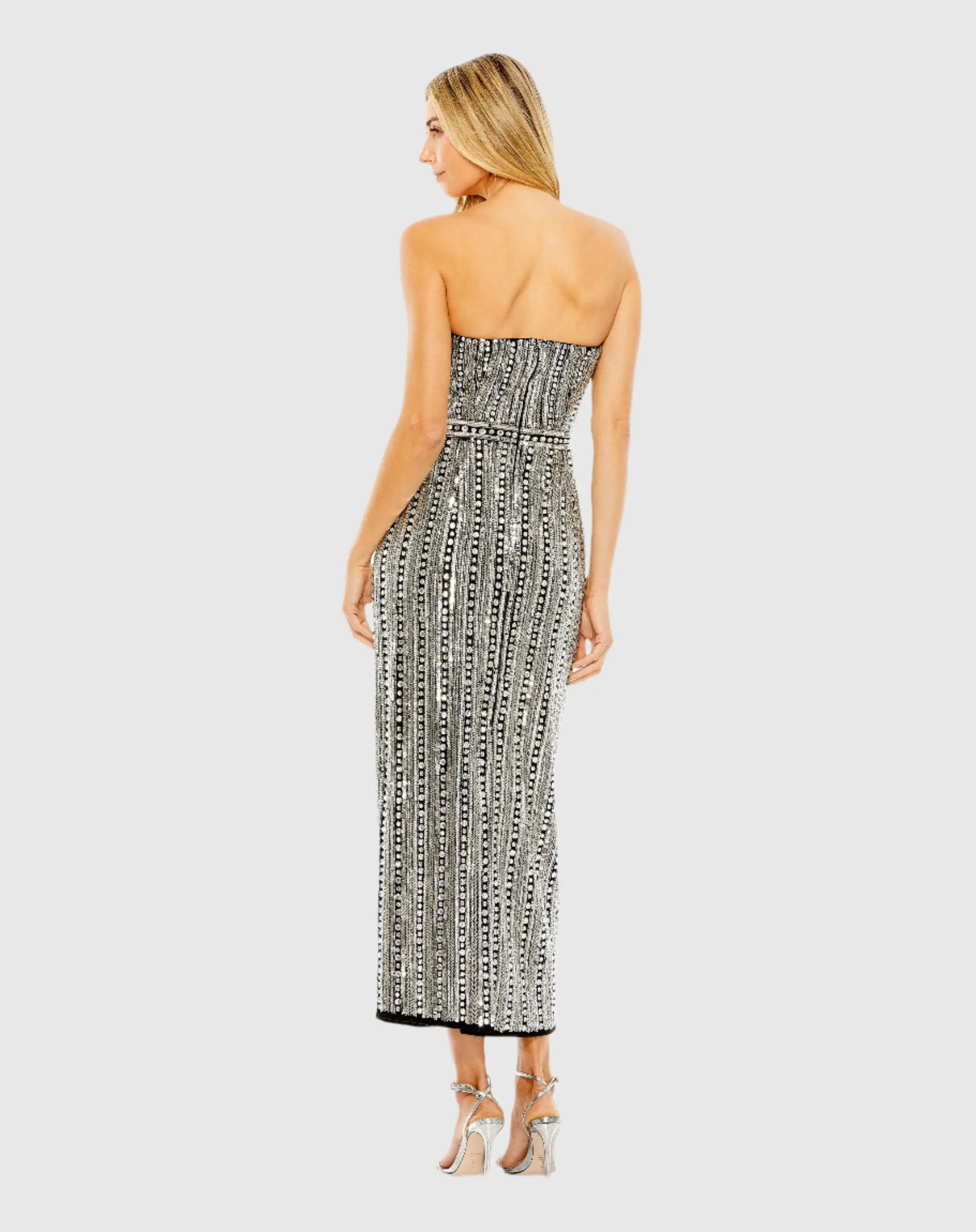 Black and Silver Embellished Strapless Sheath Dress - FINAL SALE - Image 3