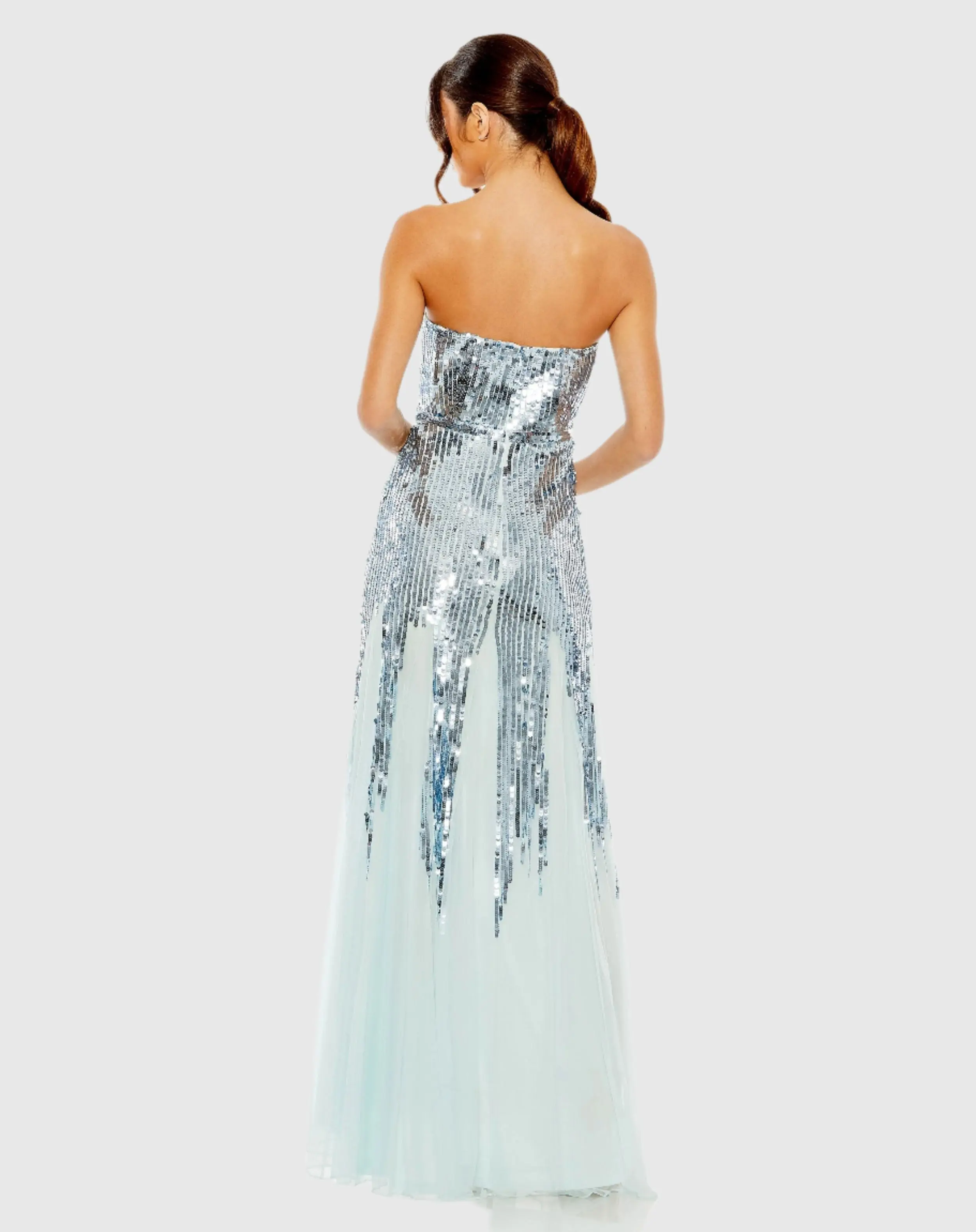 Blue Sleeveless Sequin Mesh Gown - Image 3