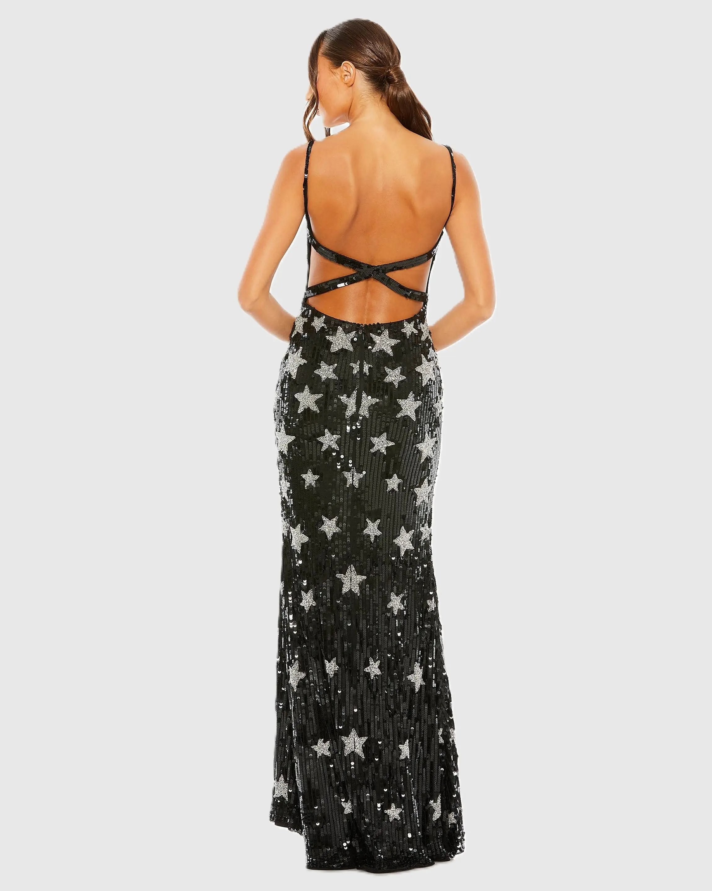 Black Star Embellished Sleeveless Sequin Gown - Image 3