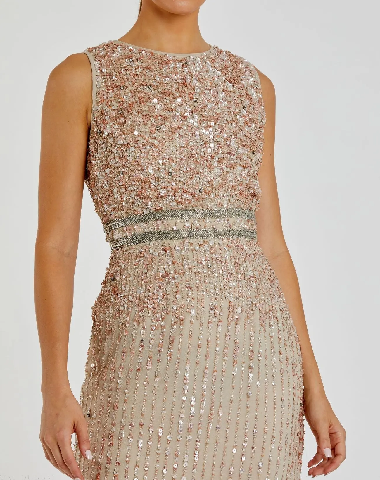 Nude Sleeveless High Neck Beaded Midi Sheath Dress - FINAL SALE - Image 2