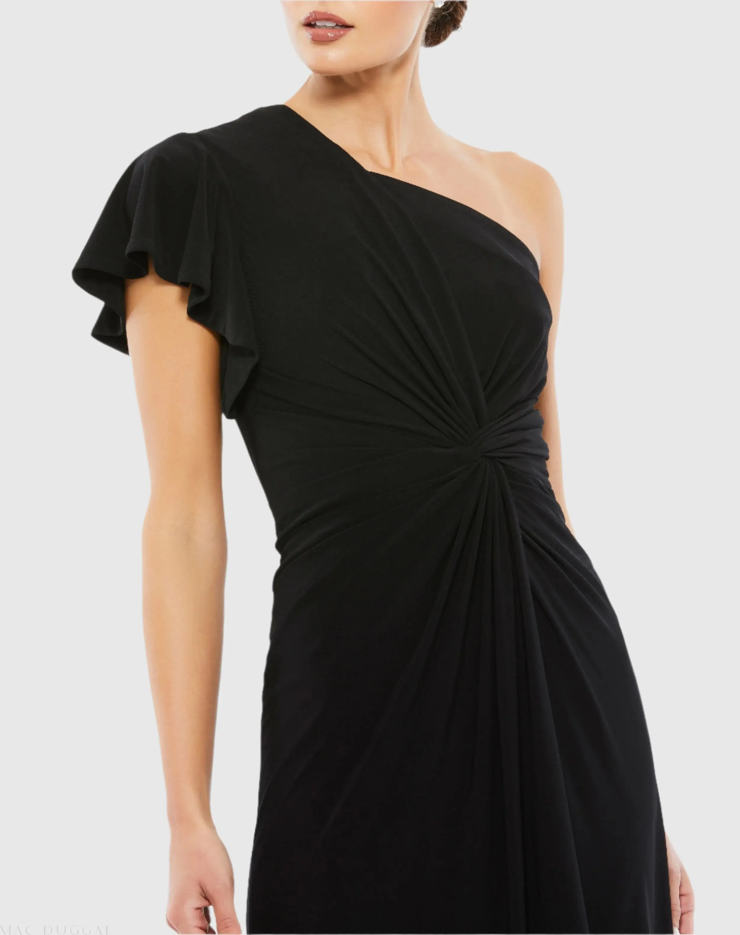 Black One Shoulder Midi Length Jersey Dress - Image 2