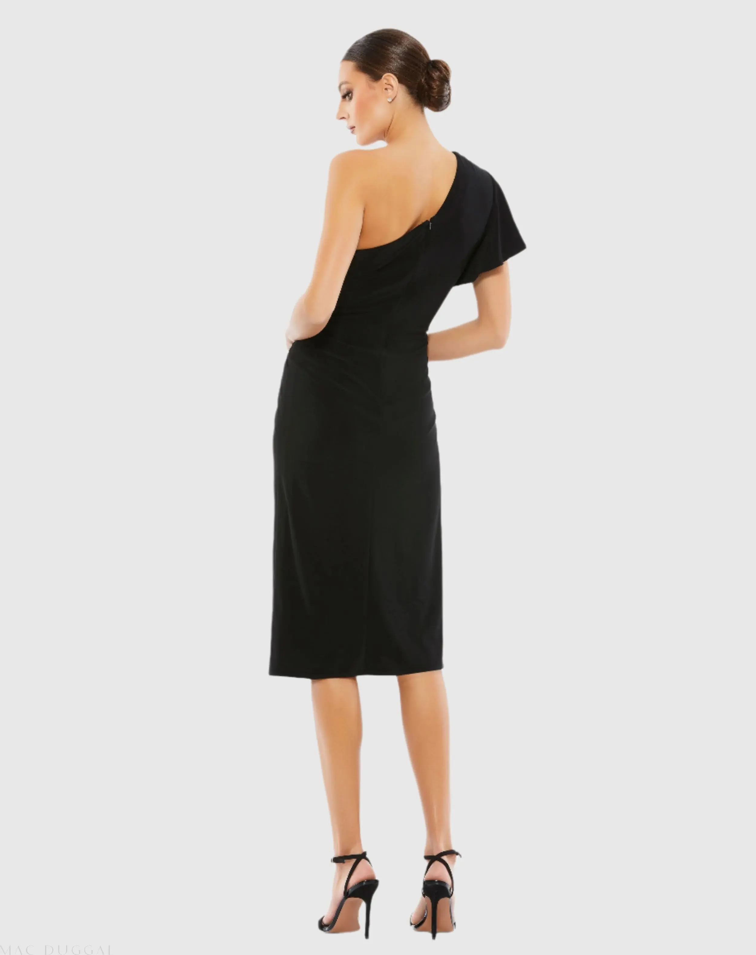 Black One Shoulder Midi Length Jersey Dress - Image 3