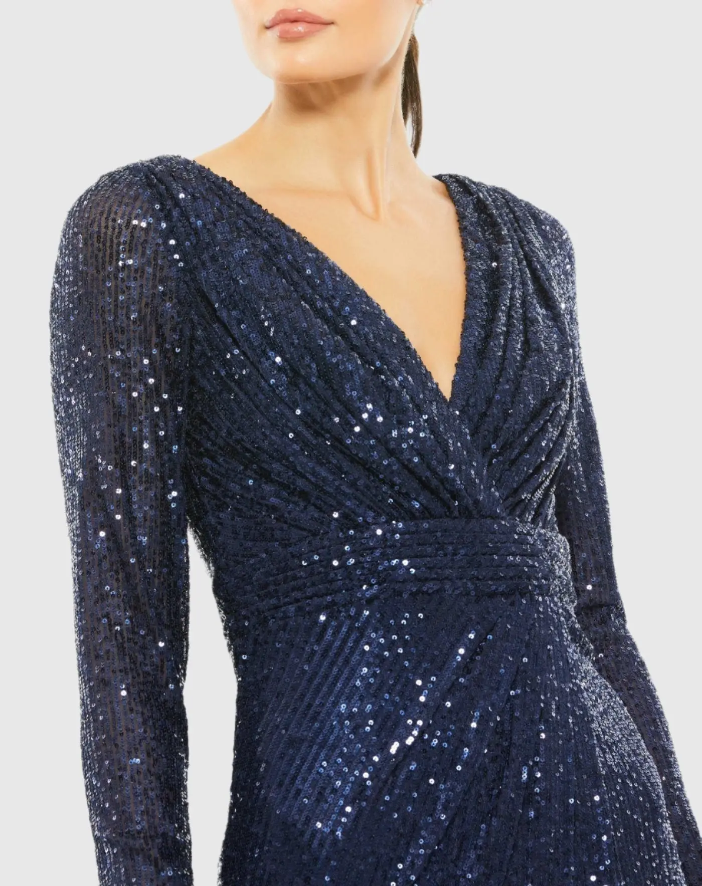 Navy Long Sleeve Midi Sequin Dress - Image 2