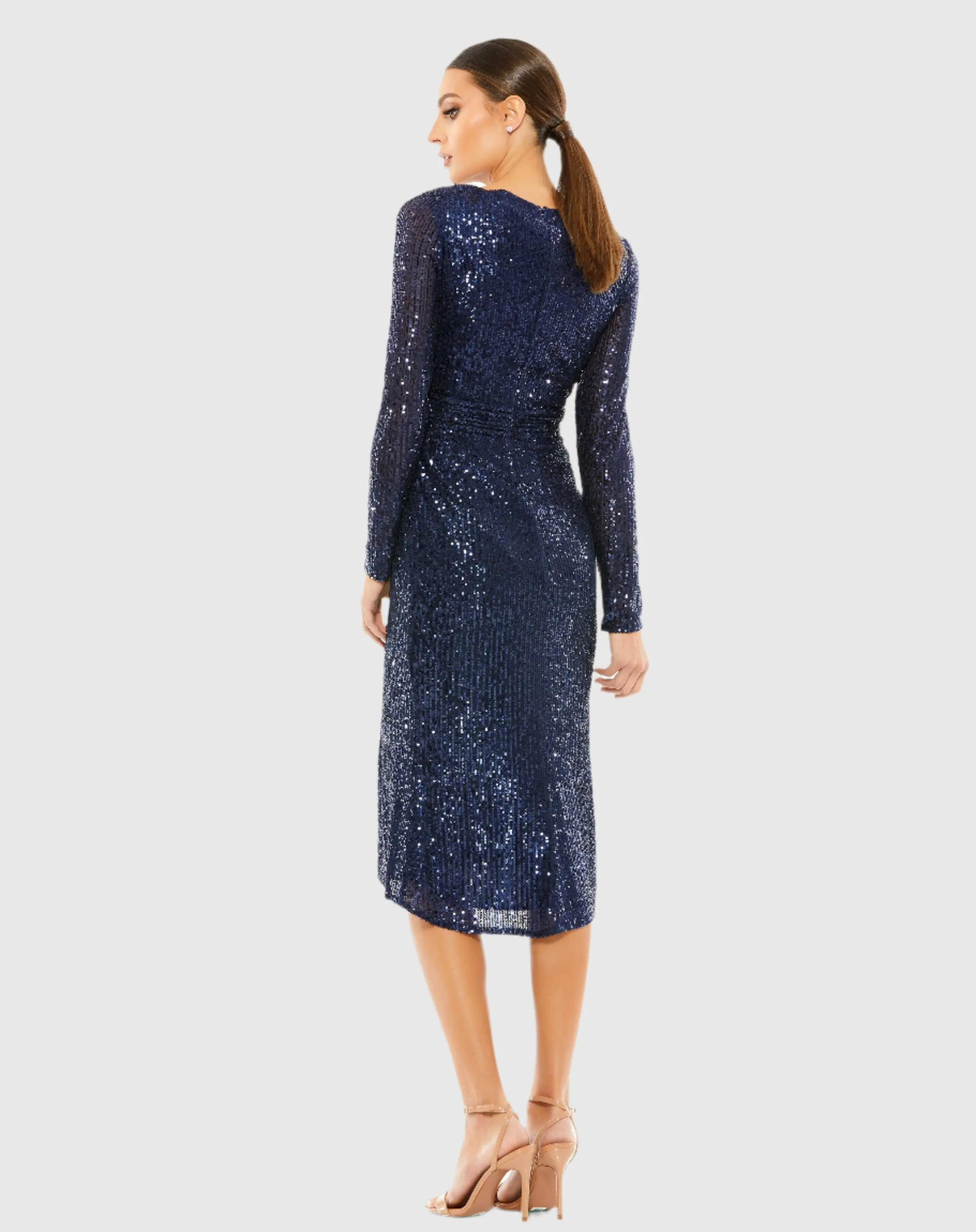 Navy Long Sleeve Midi Sequin Dress - Image 3