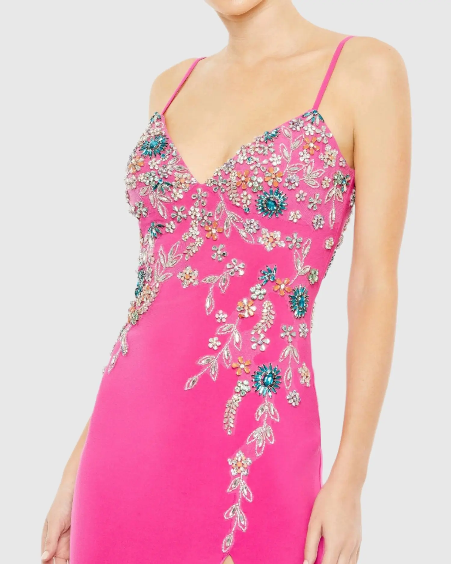 Pink Multi Color Beaded Floral Cami Gown - Image 2