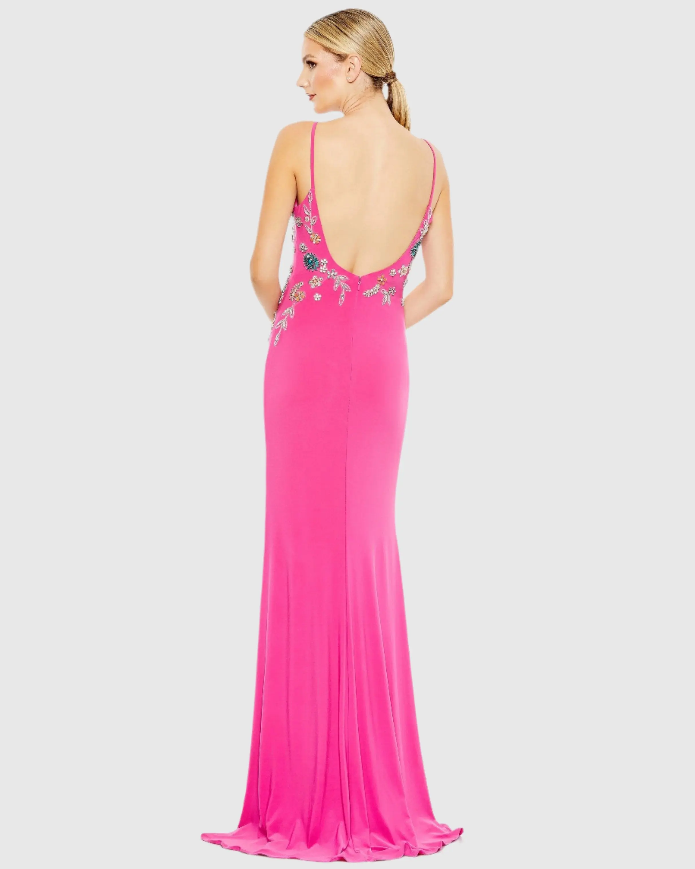 Pink Multi Color Beaded Floral Cami Gown - Image 3