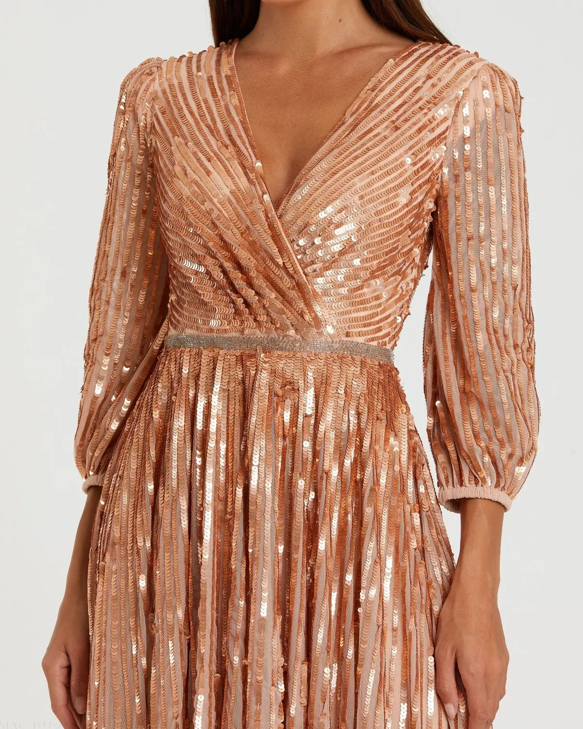 Pink Sequined Wrap Over 3/4 Sleeve Gown - Image 2