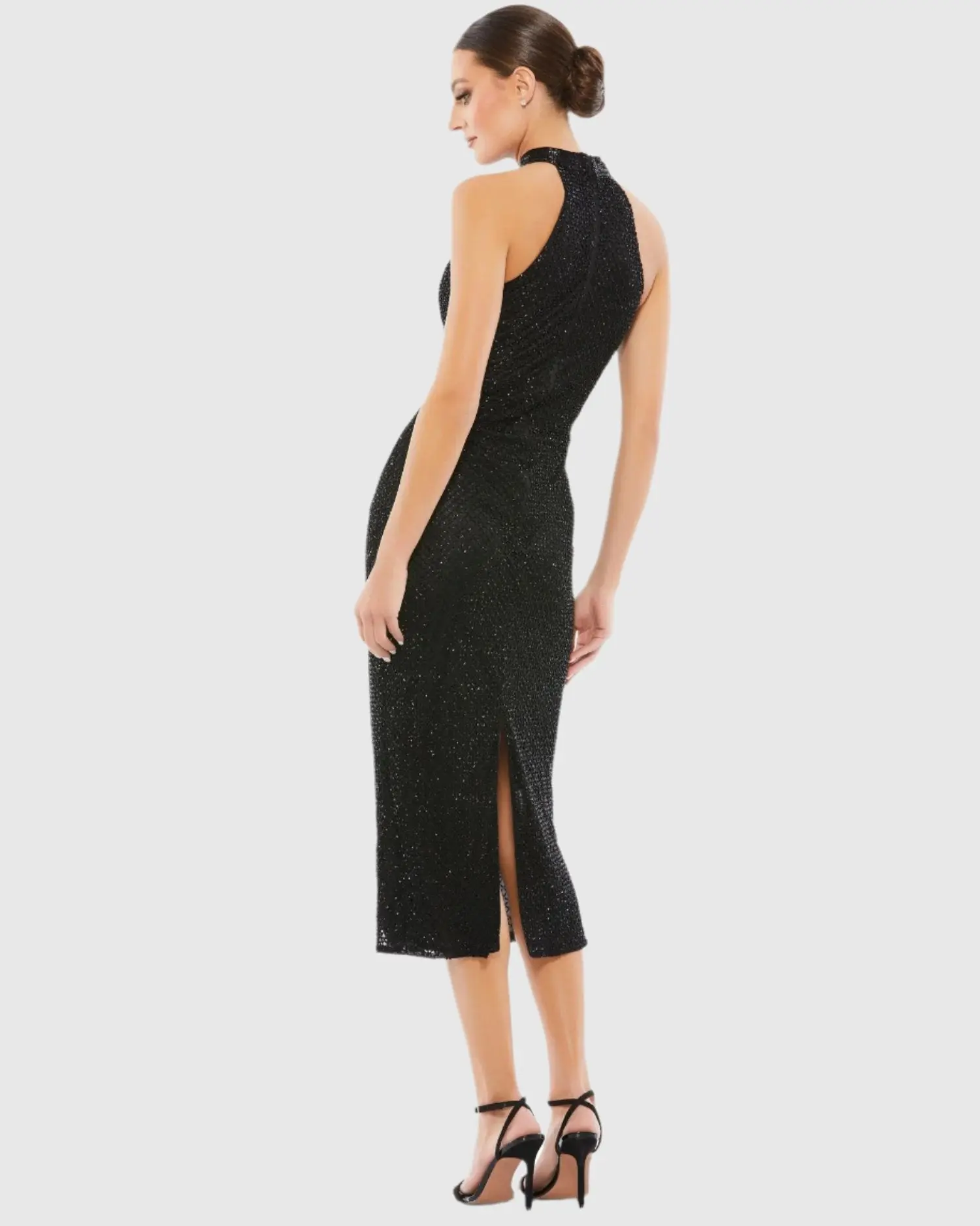 Black High Neck Halter Sleeveless Midi Dress - Image 3