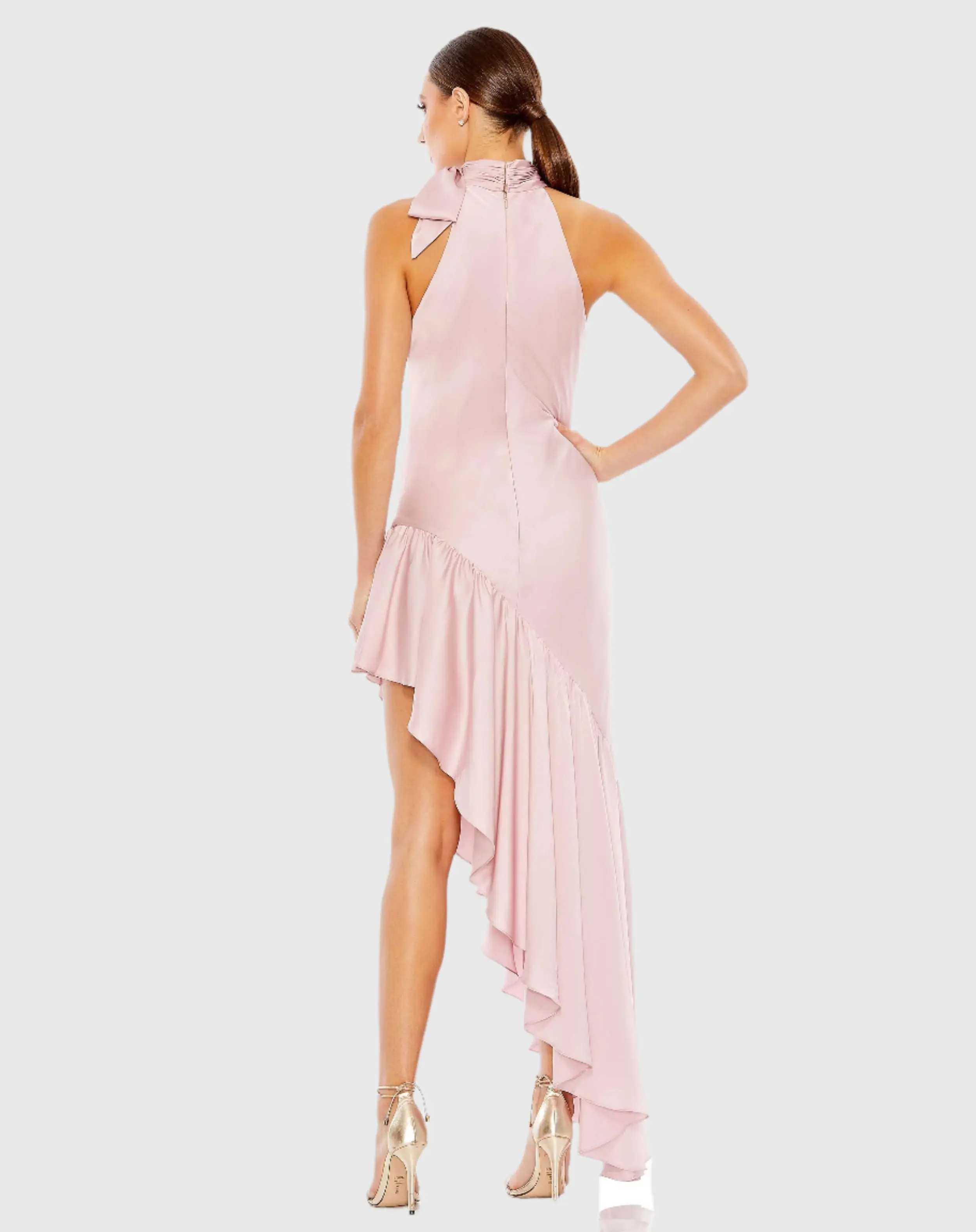 Pink Halter Neck Ruffled Asymmetrical Dress - Image 3