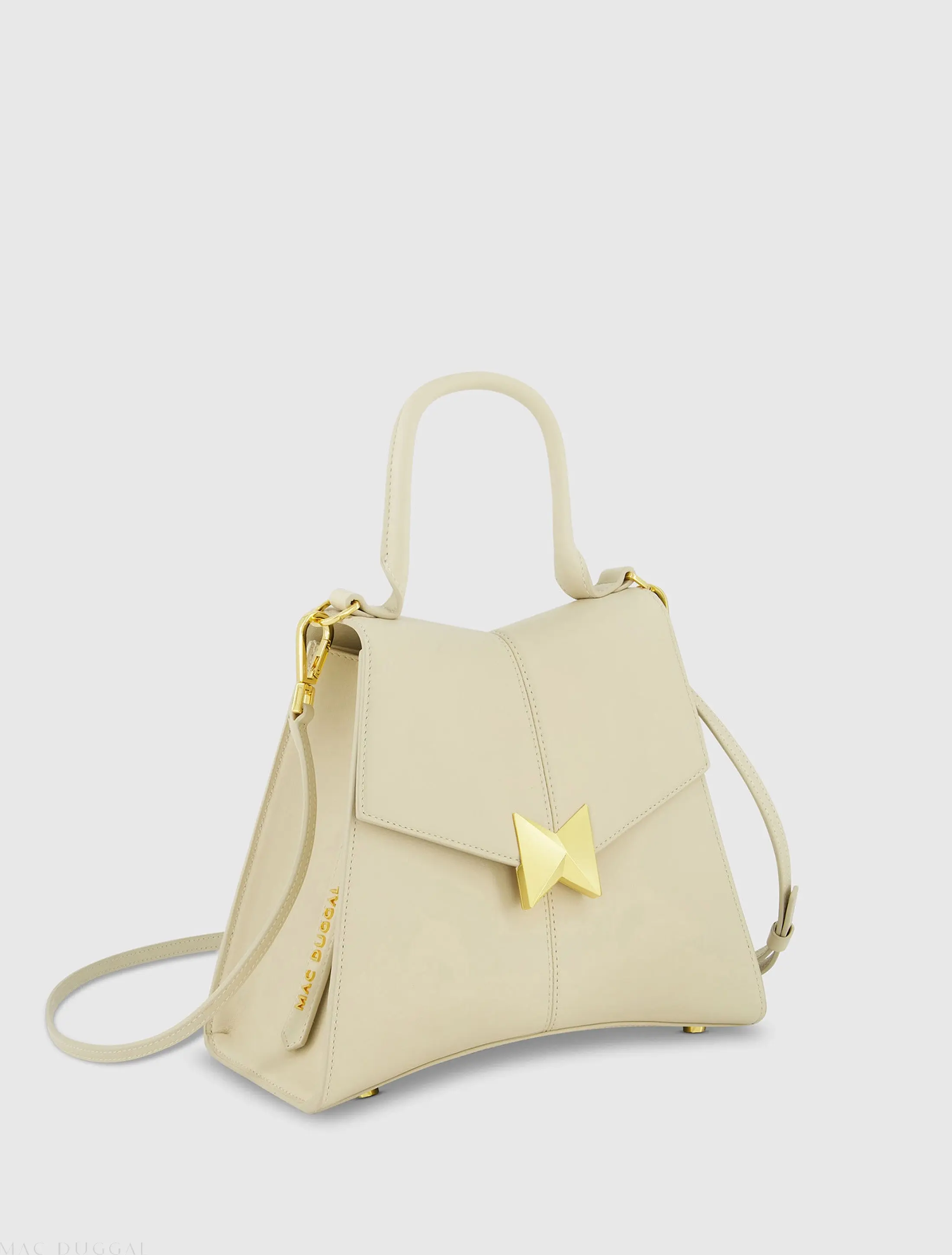 White Medium Angular Leather Handbag With Gold Hardware - Image 2